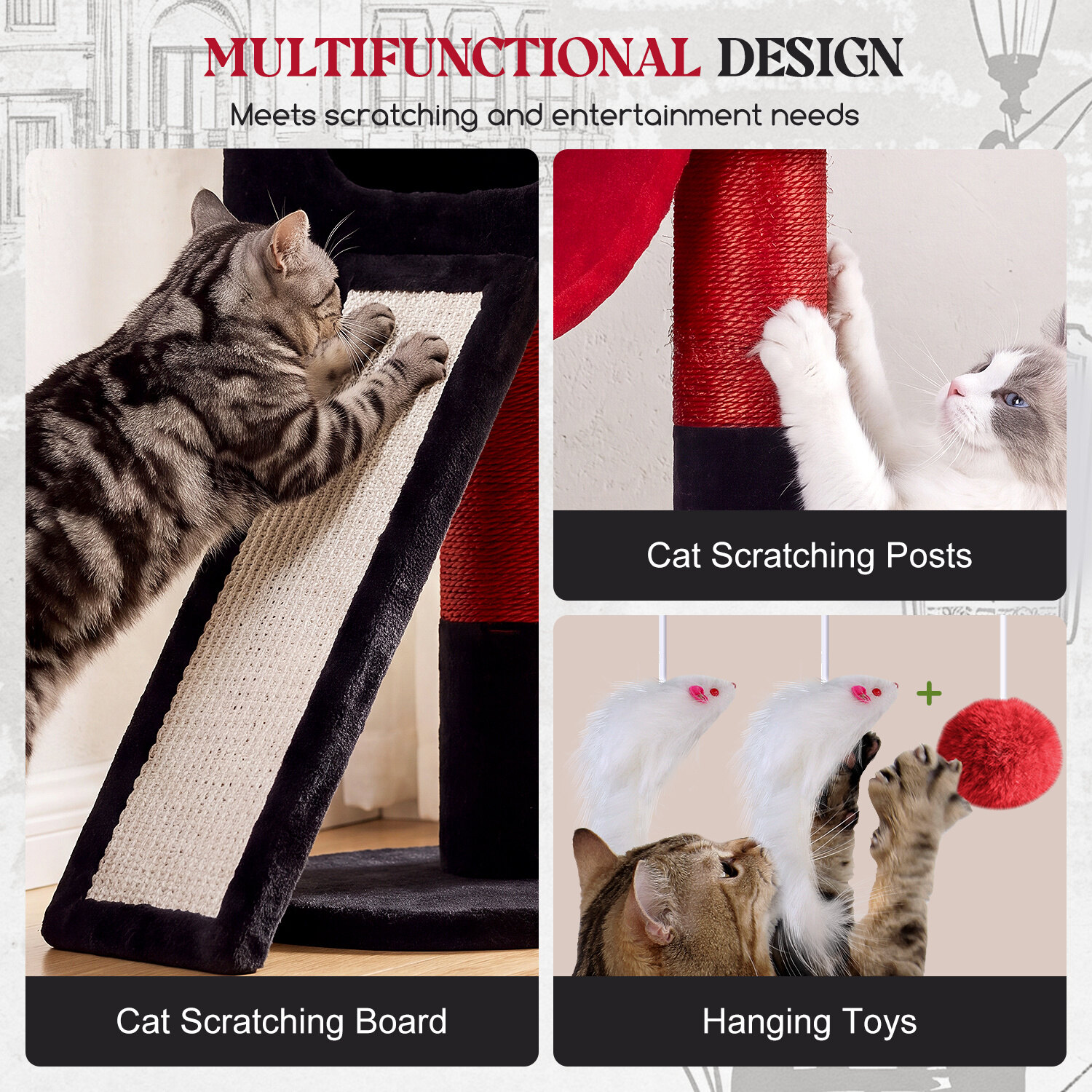 globlazer-s83g-arbre-chat-211-cm-rouge-noir-robuste image 6
