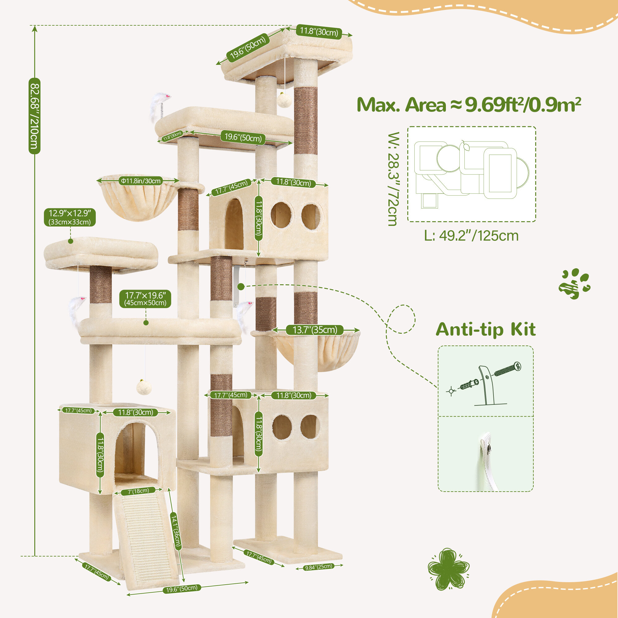 globlazer-s-series-s82d-arbre-chat-beige-82-pouces-robuste image 6