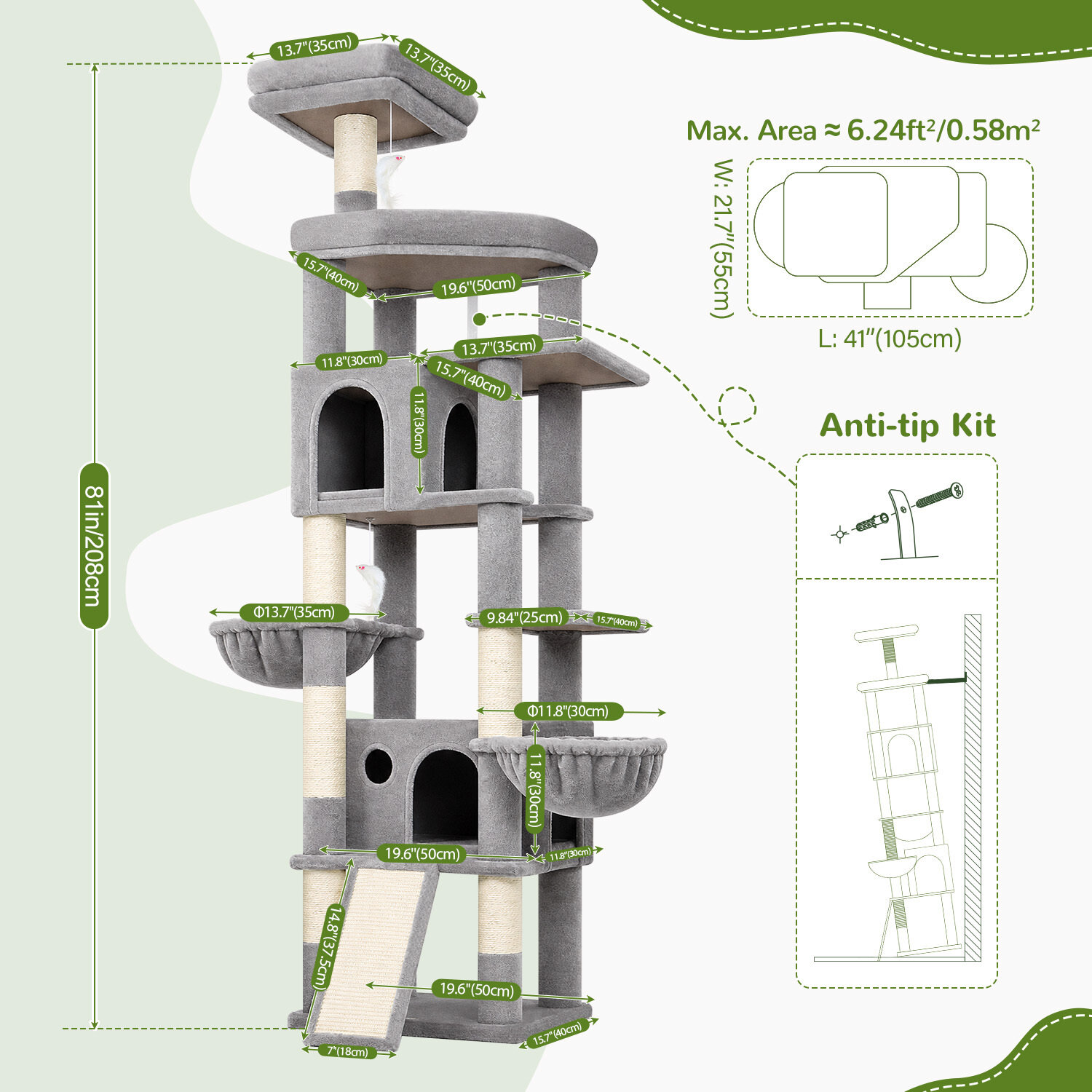 globlazer-f-series-f81h-arbre-chat-gris-clair-81-pouces-stable image 7