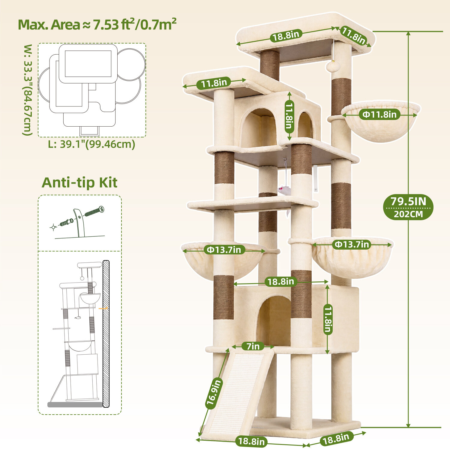 globlazer-f80j-arbre-chat-beige-80-pouces-grand-chat image 6