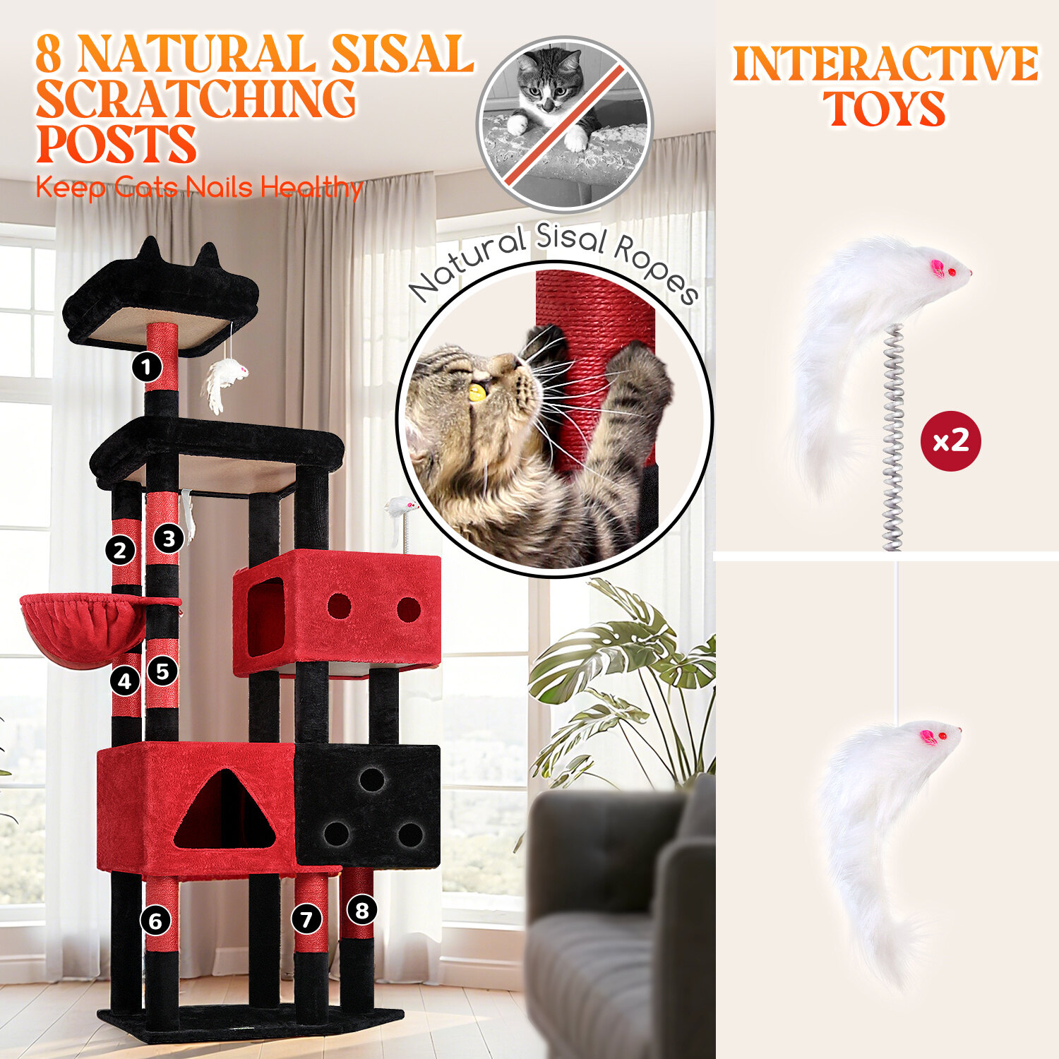 globlazer-f-series-f81-arbre-chat-grand-chat-rouge-noir-81-pouces image 7
