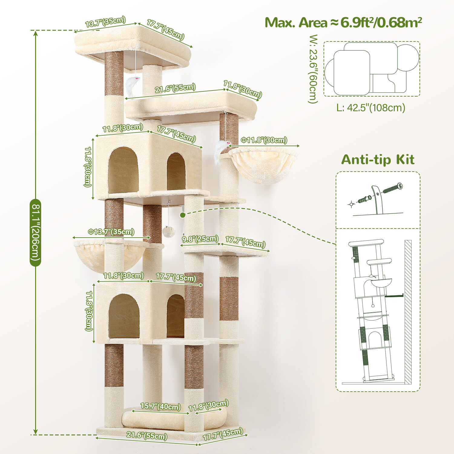 globlazer-s81c-s-series-arbre-chat-beige-206-cm-large image 8