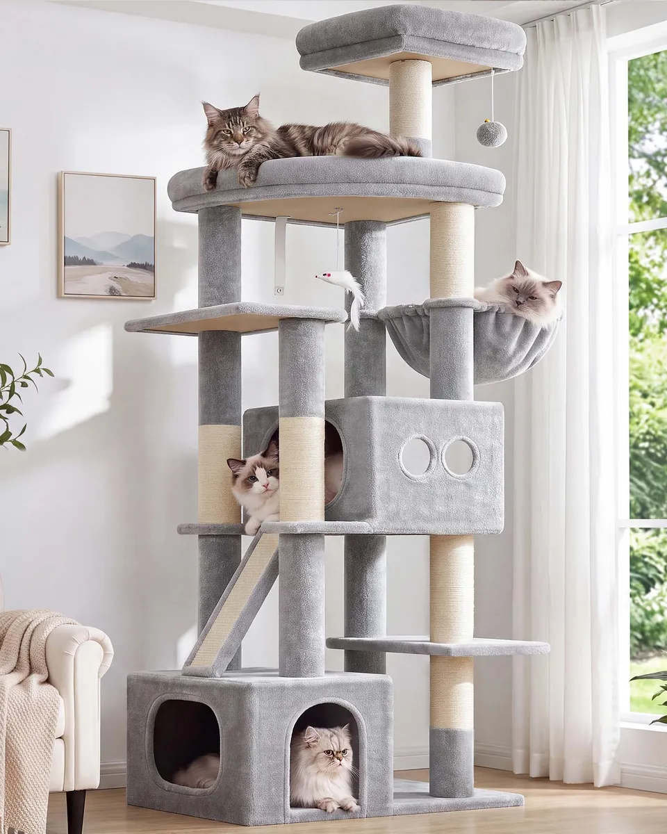 globlazer-f74-arbre-chat-74-pouces-gris-clair-robuste image 1