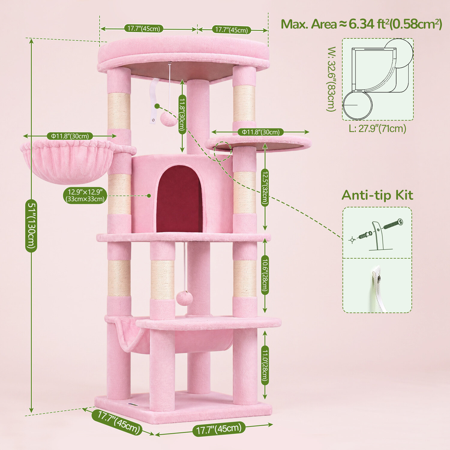 globlazer-c51-arbre-chat-d-angle-rose-130-cm image 8