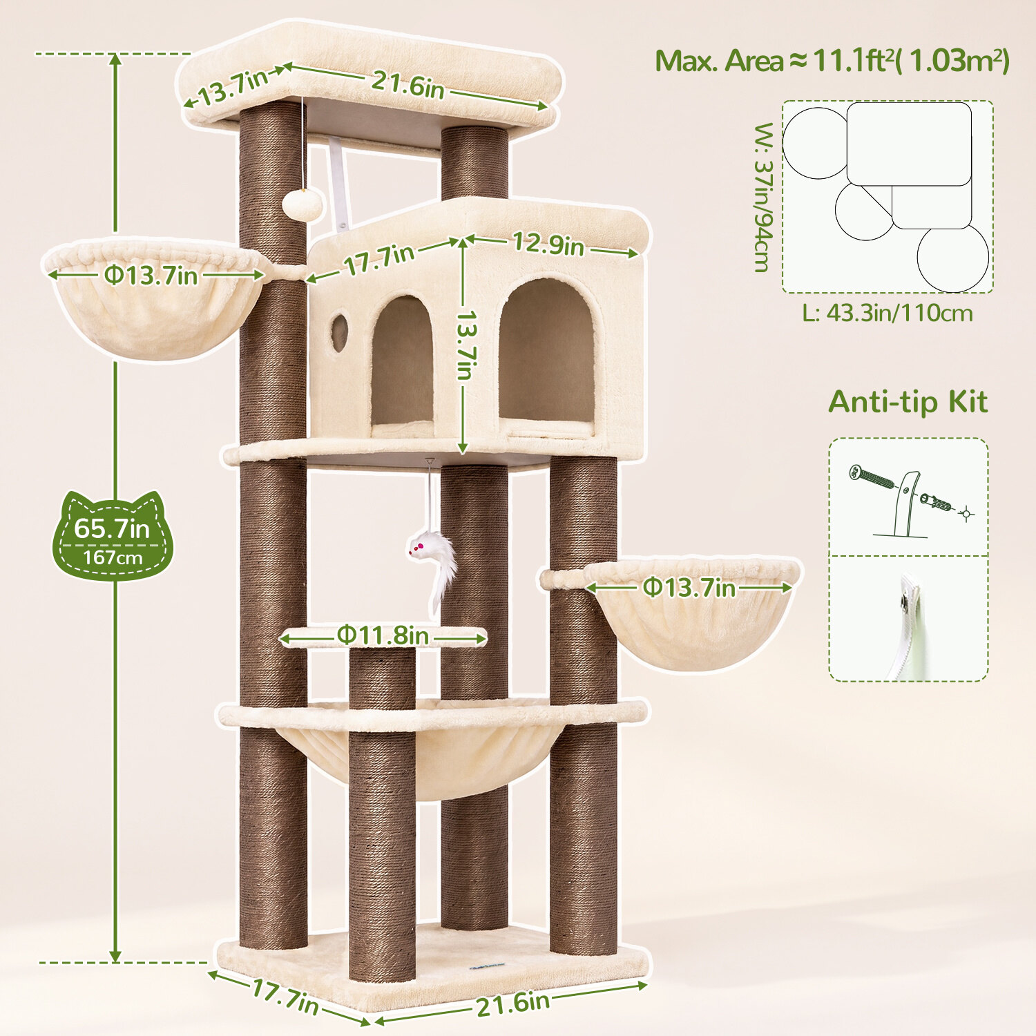 globlazer-s65g-arbre-chat-beige-165-cm-poteaux-pais image 8
