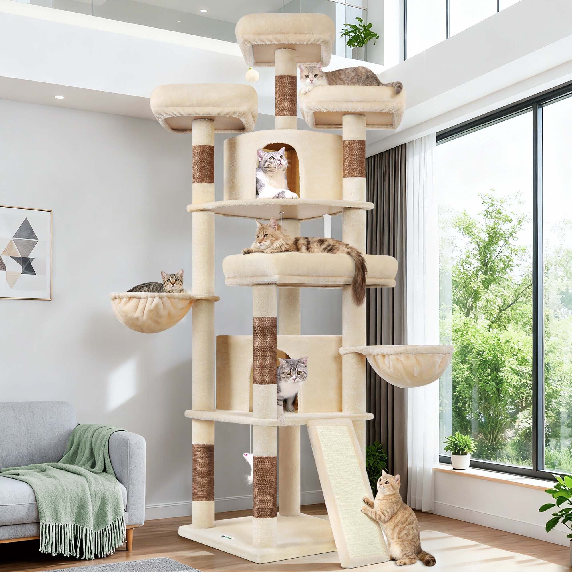 globlazer-f80h-arbre-chat-beige-203-cm-grand-chat image 1