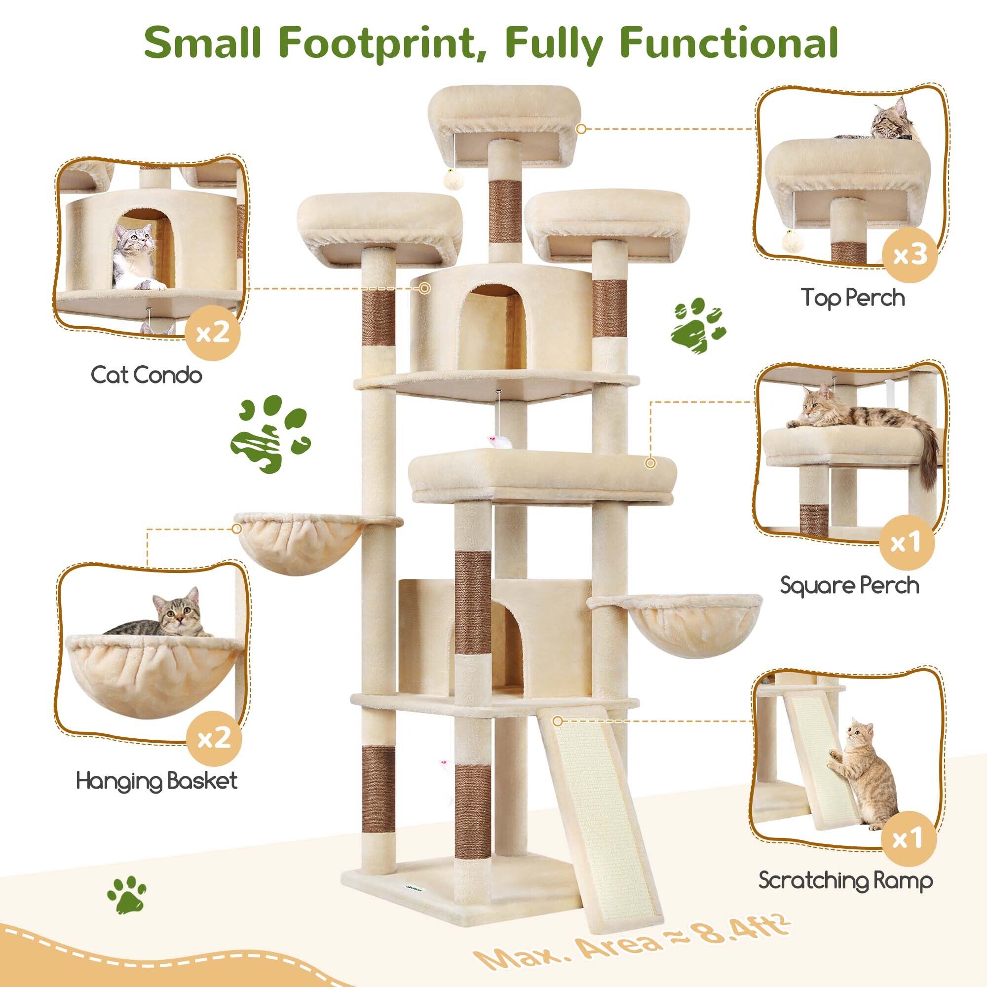 globlazer-f80h-arbre-chat-beige-203-cm-grand-chat image 5