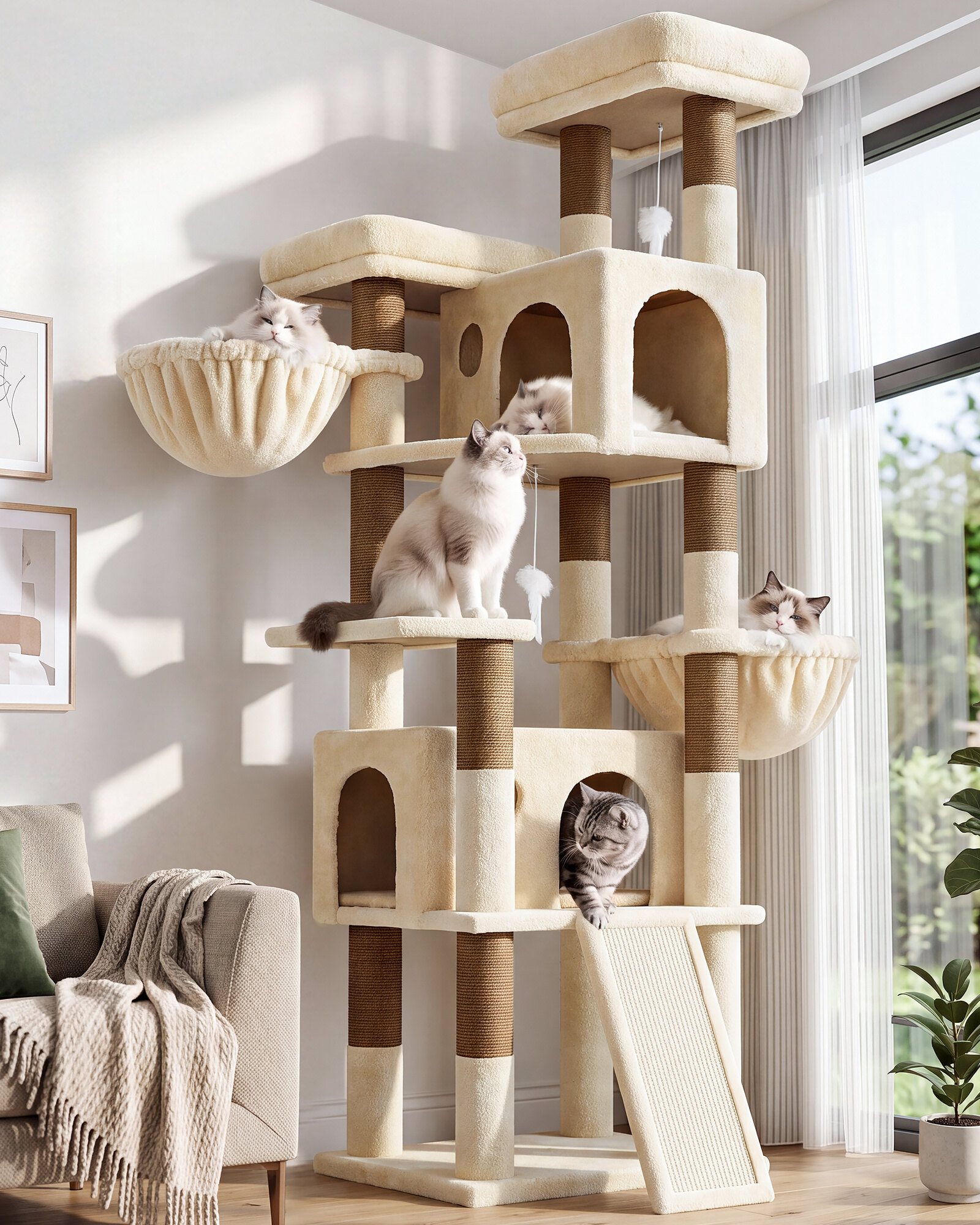 globlazer-f-series-f74h-arbre-chat-beige-74-pouces-robuste image 1
