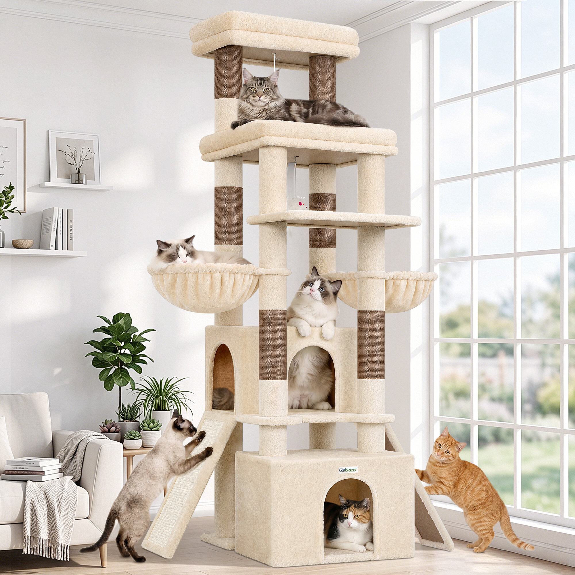 globlazer-f-series-f74g-arbre-chat-beige-74-pouces-familial image 1