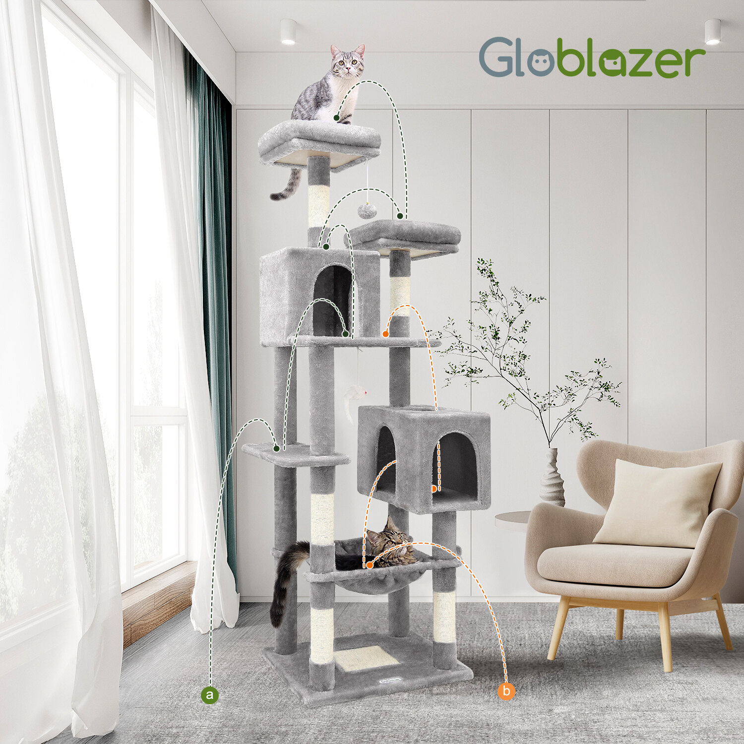 globlazer-f70-f-series-arbre-chat-gris-clair-177-cm-grand image 3