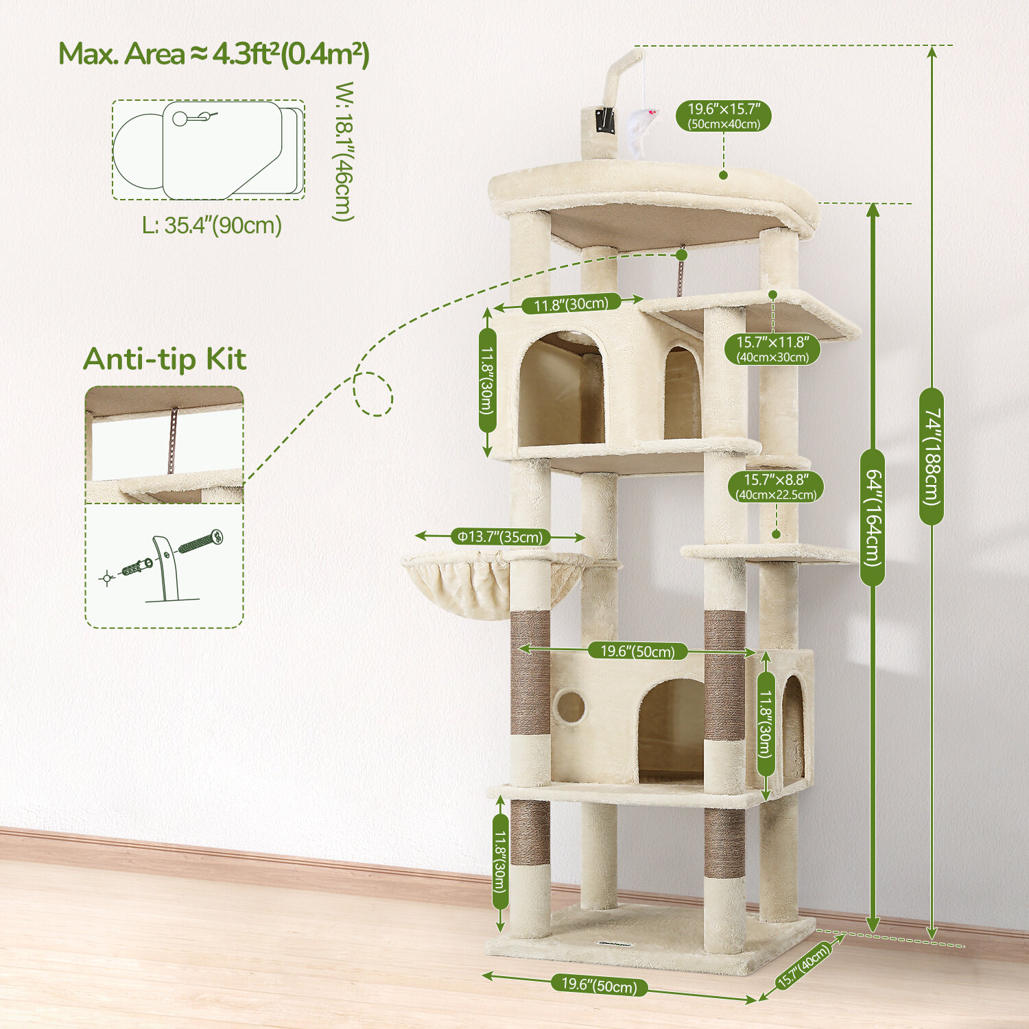 globlazer-f74b-arbre-chat-188-cm-beige-grand-chat image 7