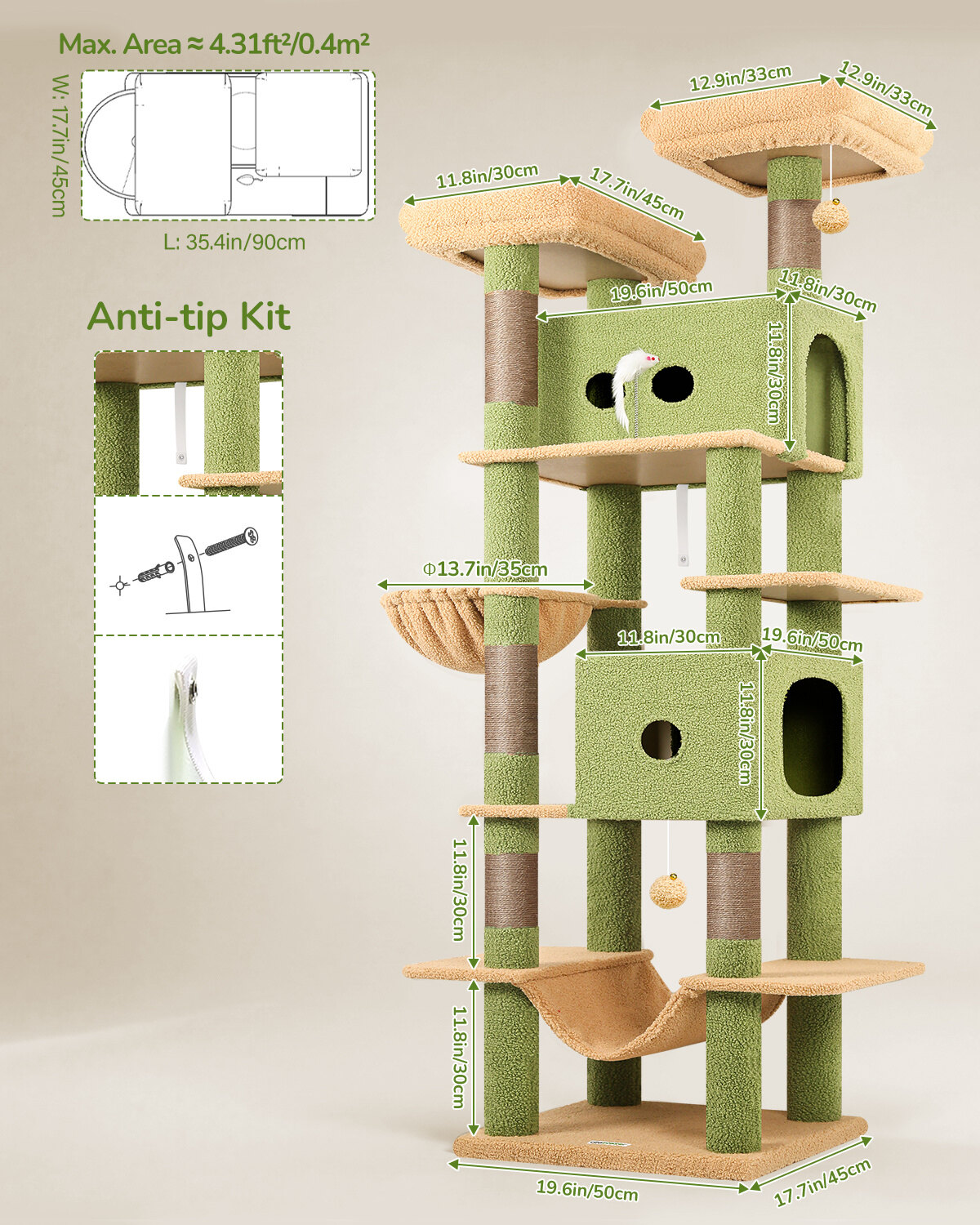 globlazer-s80b-arbre-chat-vert-cactus-80-pouces image 7