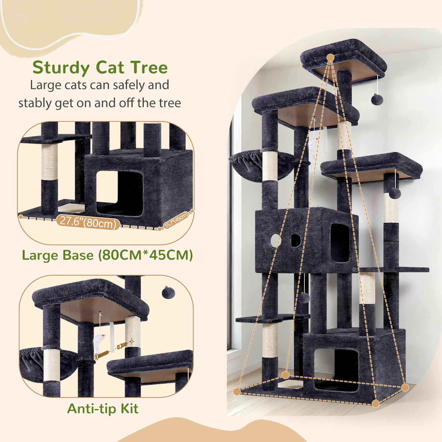 globlazer-f-series-f80e-arbre-chat-gris-fonc-80-pouces-xxl image 8