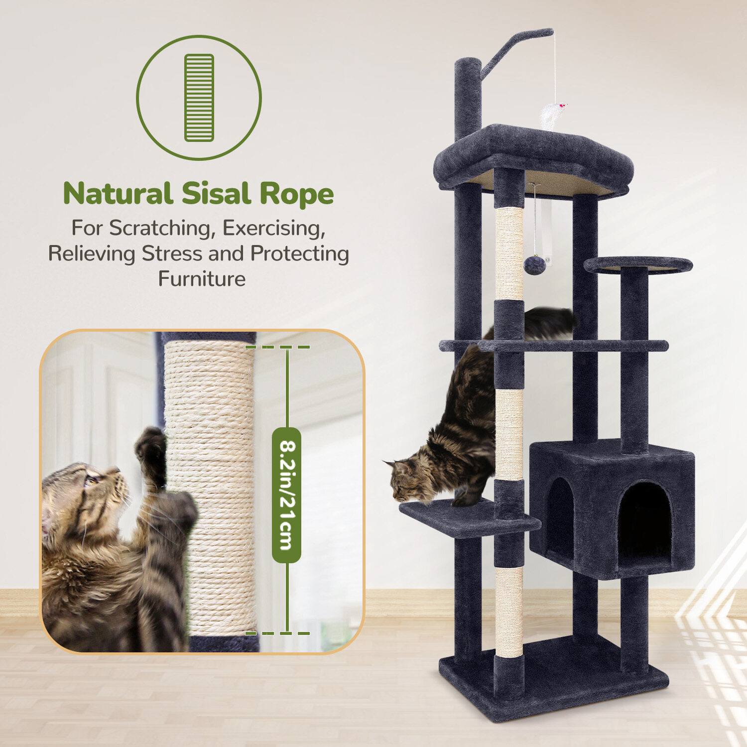 globlazer-f64-arbre-chat-64-pouces-gris-fonc-sisal image 4