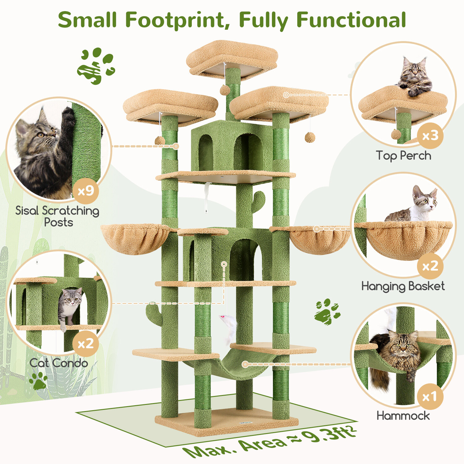 globlazer-f-series-f80-arbre-chat-vert-cactus-80-pouces-grand image 5
