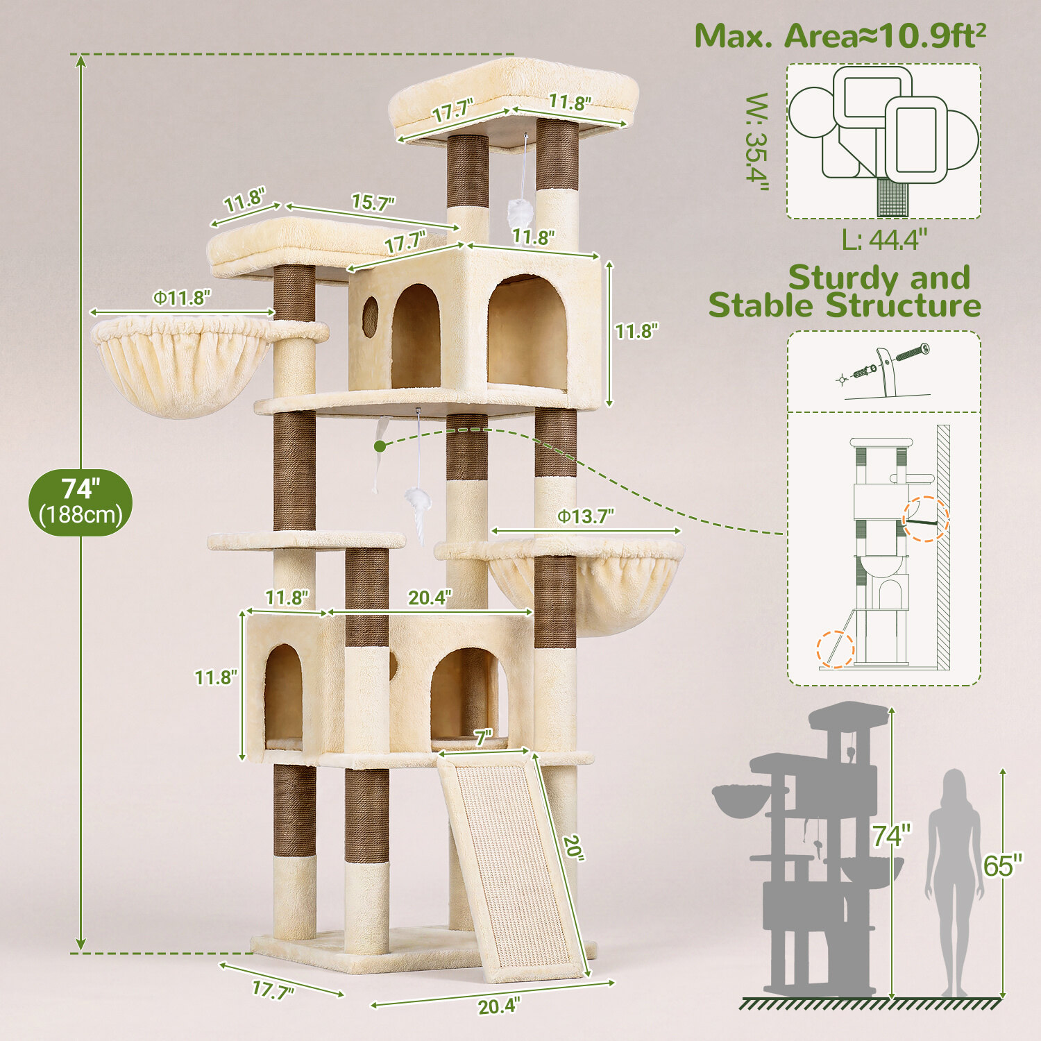 globlazer-f-series-f74h-arbre-chat-beige-74-pouces-robuste image 7