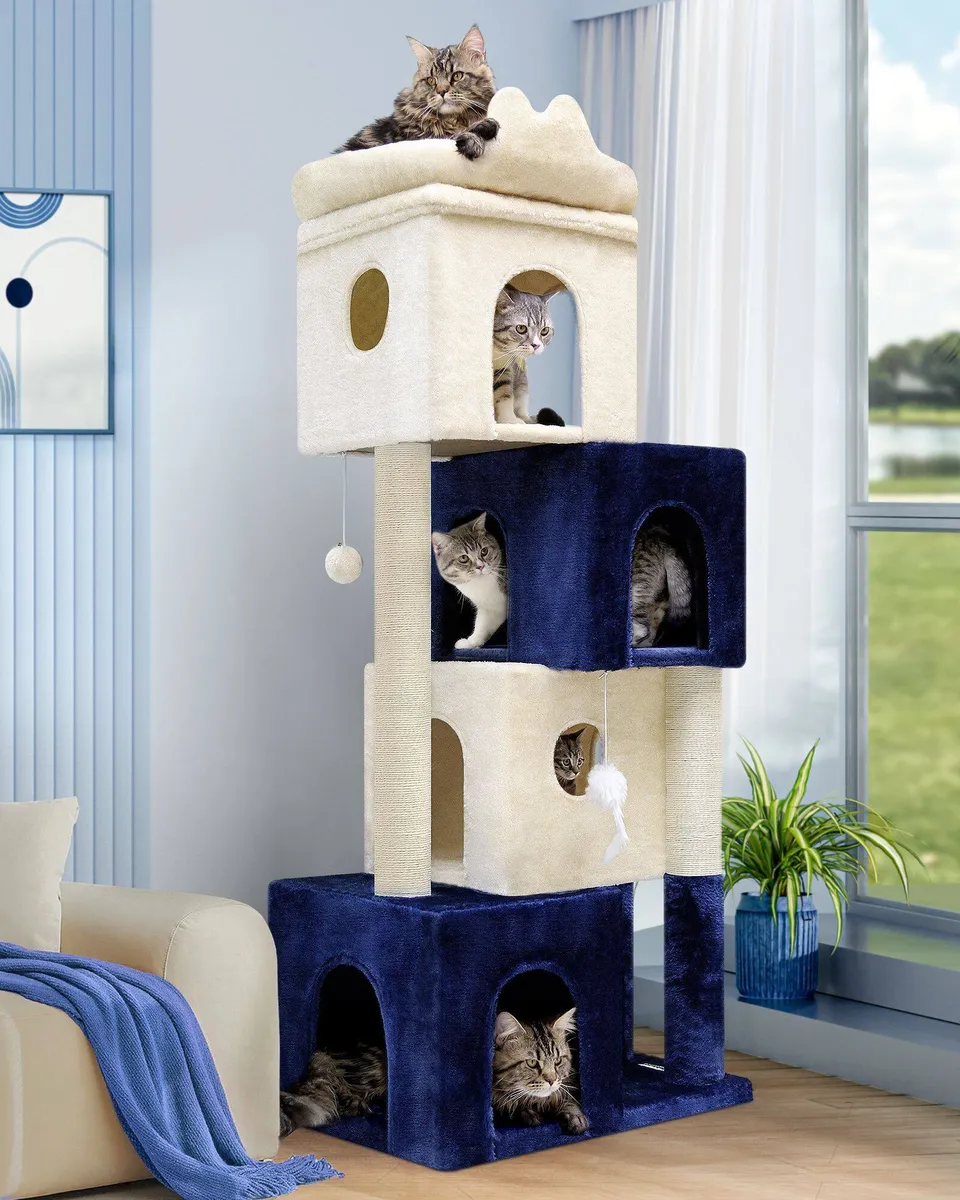 globlazer-f-series-fc61-arbre-chat-cabane-blanc-bleu-155cm image 1