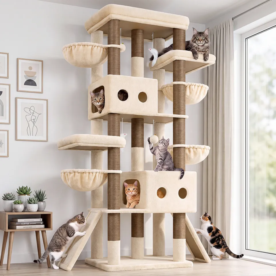 globlazer-s83j-arbre-chat-xxl-beige-211-cm-5-poteaux image 1