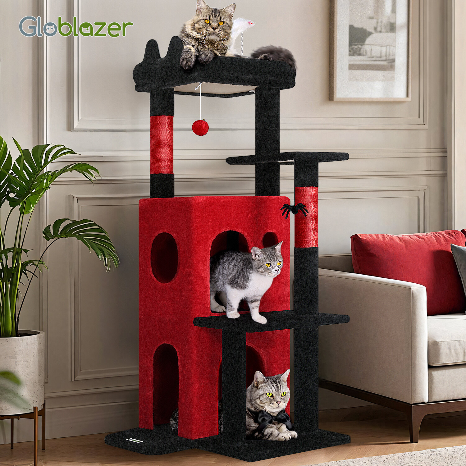 globlazer-fc50-arbre-chat-rouge-noir-50-pouces-grands-chats image 8
