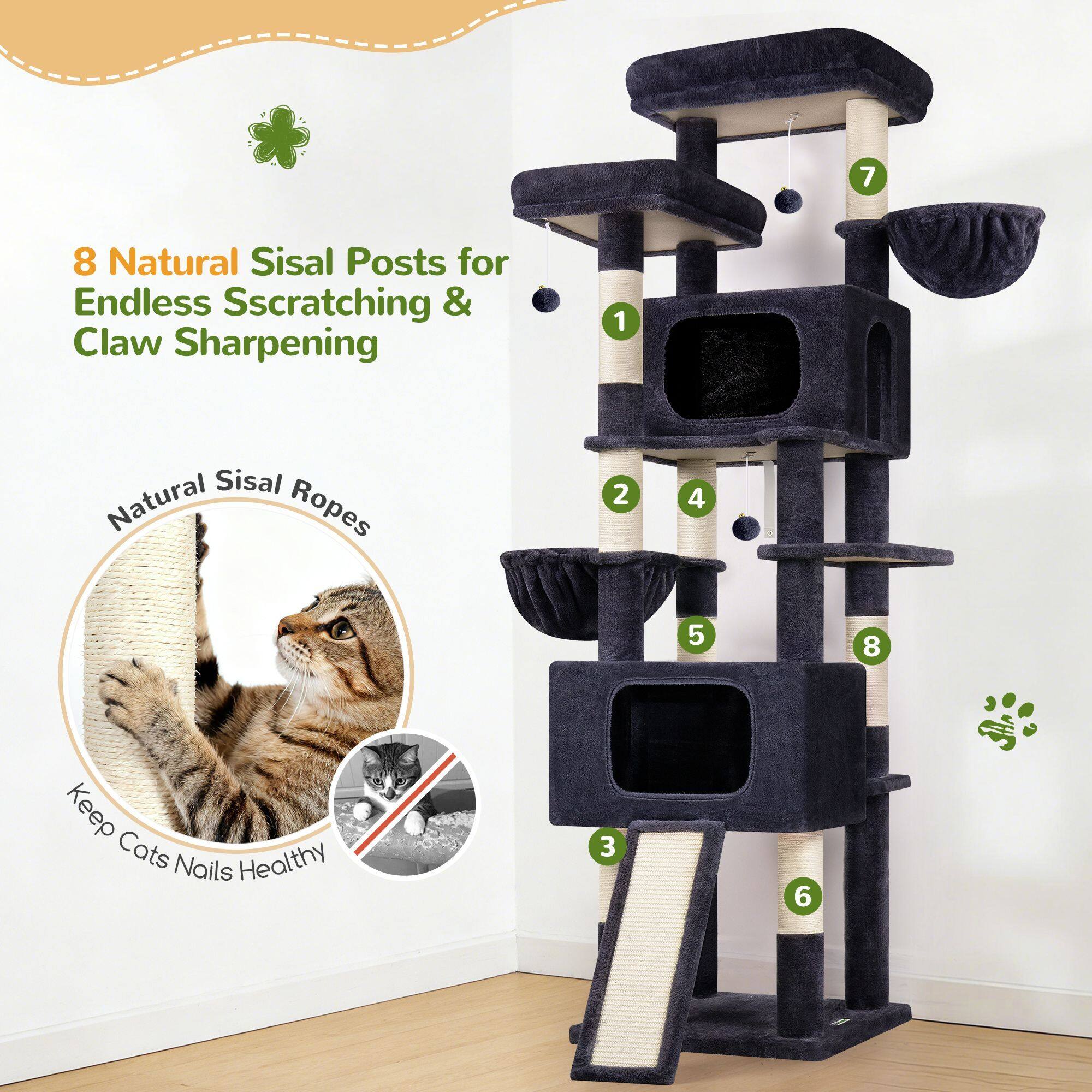 globlazer-s-series-s77e-arbre-chat-gris-fonc-77-pouces-grand image 7