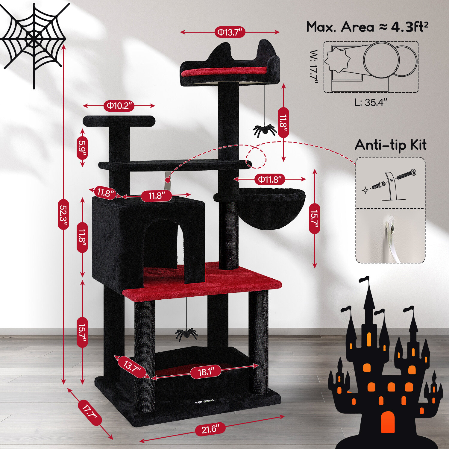 globlazer-f52-arbre-chat-132-cm-rouge-noir-gothique image 8