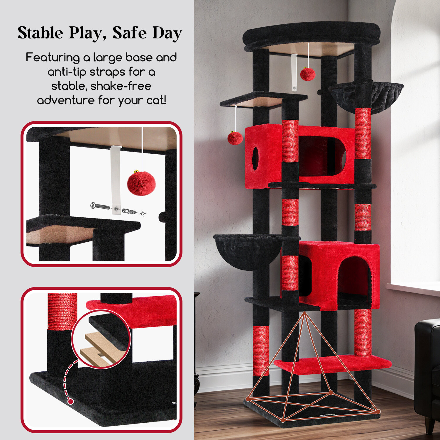 globlazer-s74-arbre-chat-g-ant-188-cm-rouge-noir image 6