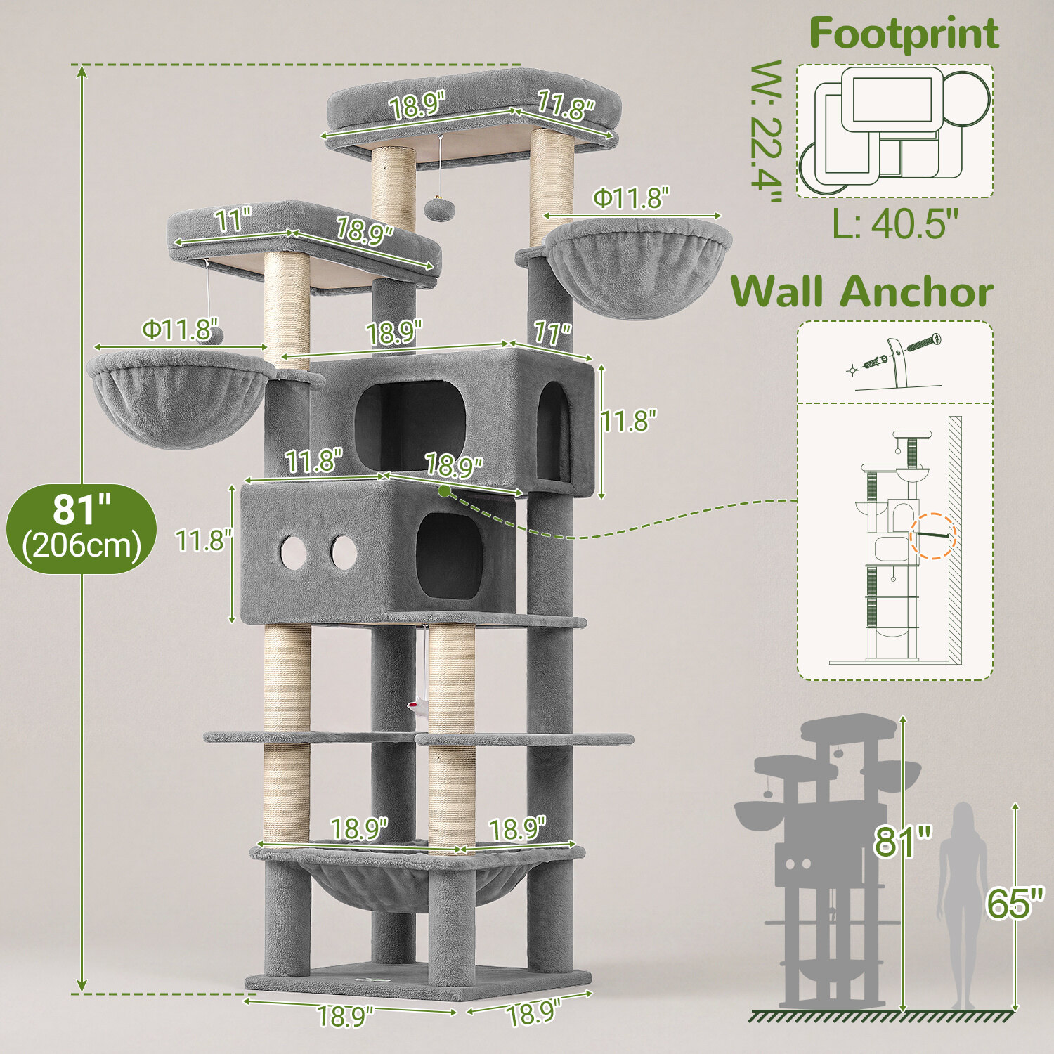 globlazer-f-series-f81e-arbre-chat-gris-clair-81-pouces-xxl image 7