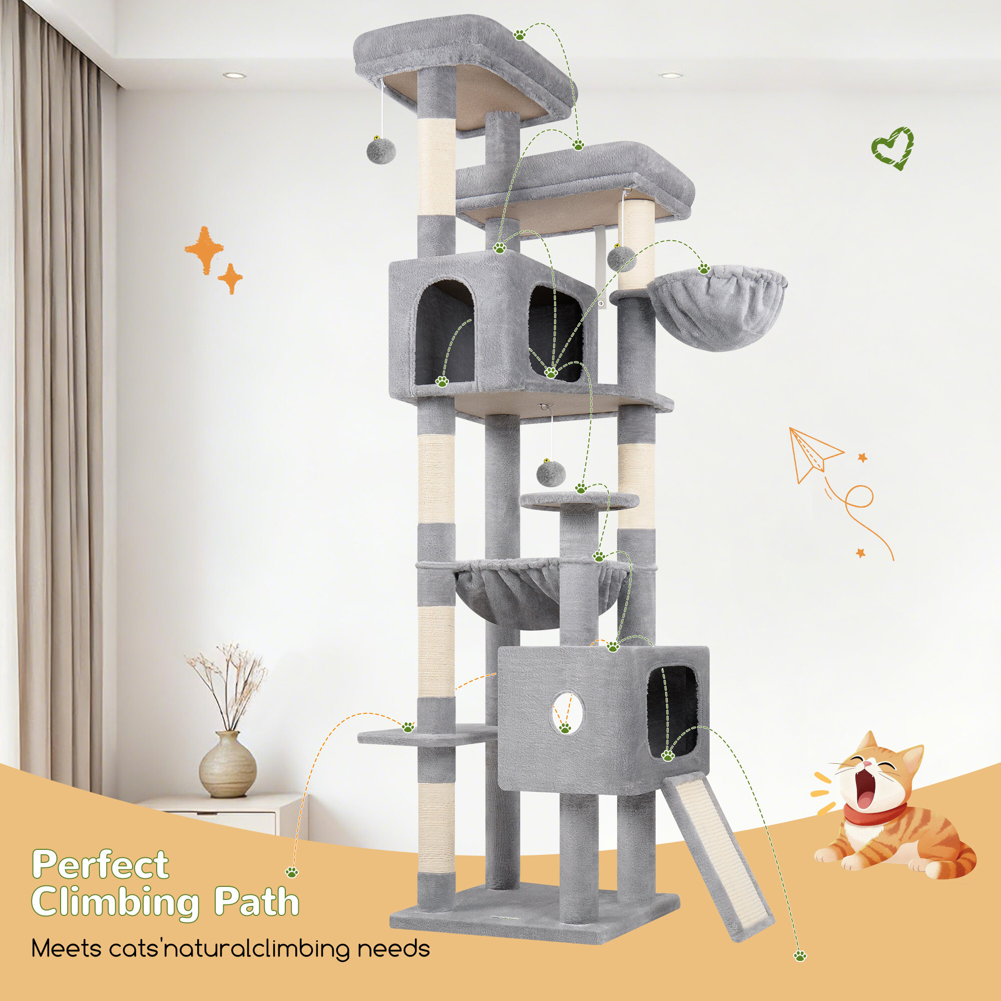 globlazer-f80g-arbre-chat-gris-clair-80-pouces-grand image 8