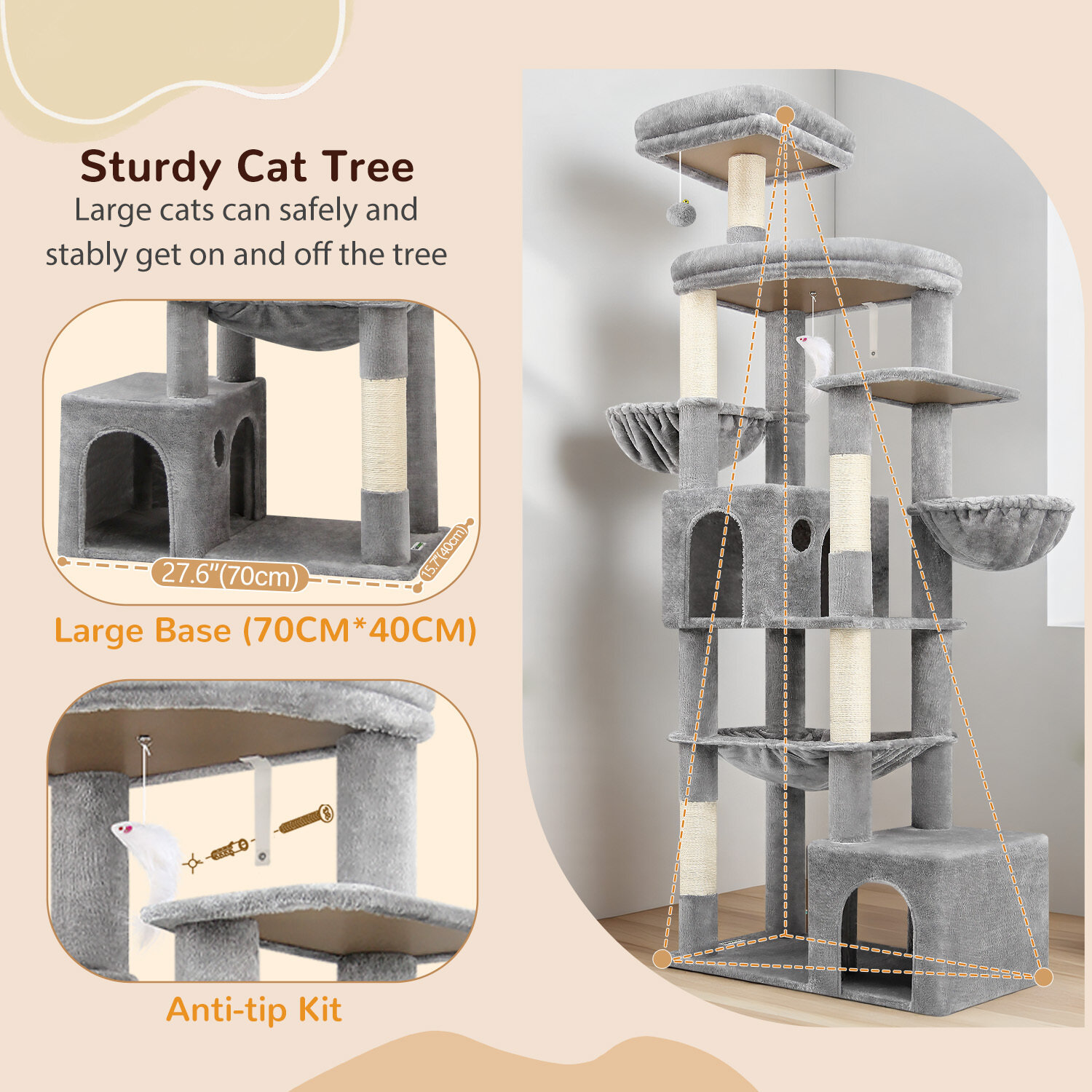 globlazer-s76b-arbre-chat-gris-clair-76-pouces-grand image 7