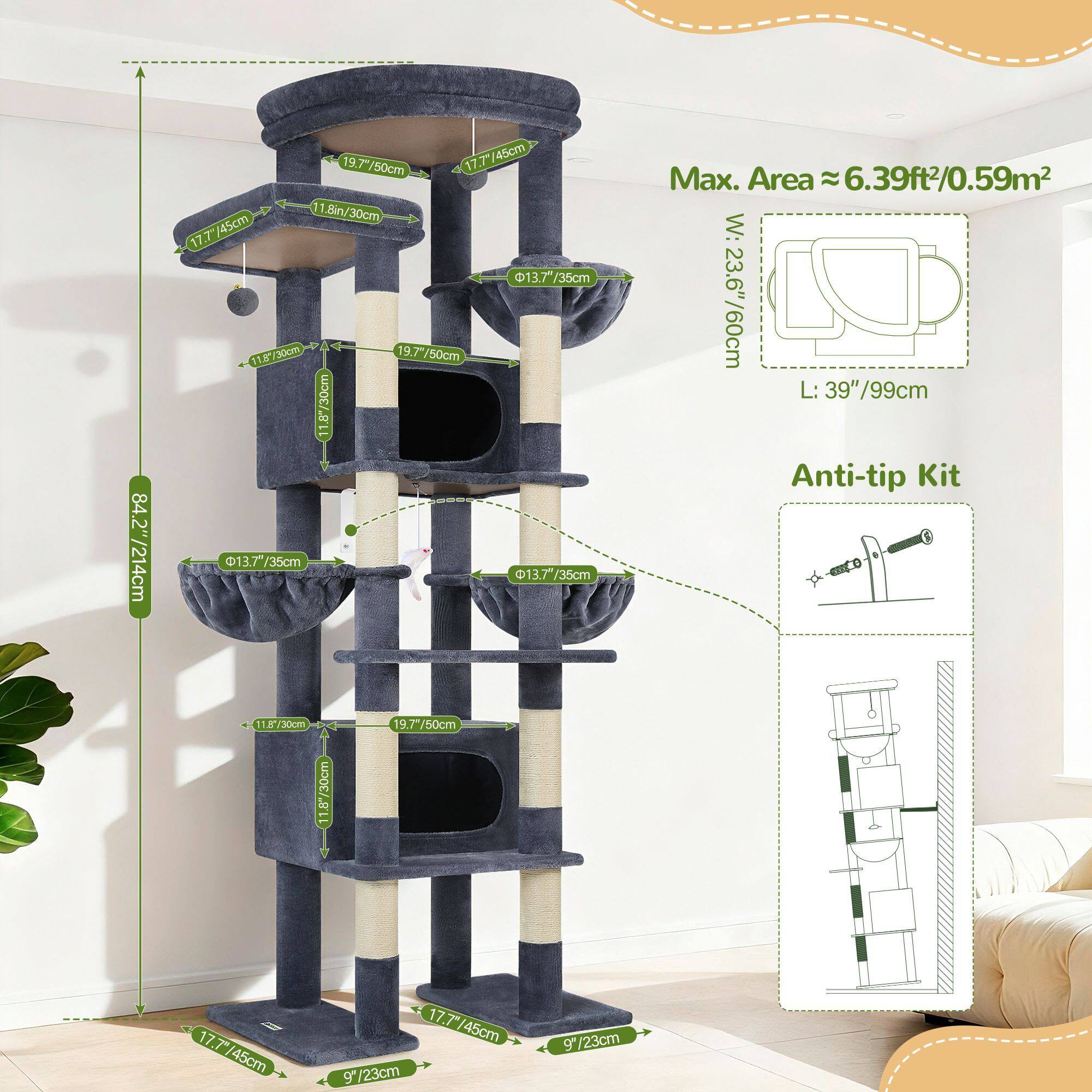 globlazer-f-series-f84-arbre-chat-gris-fonc-213-cm image 4