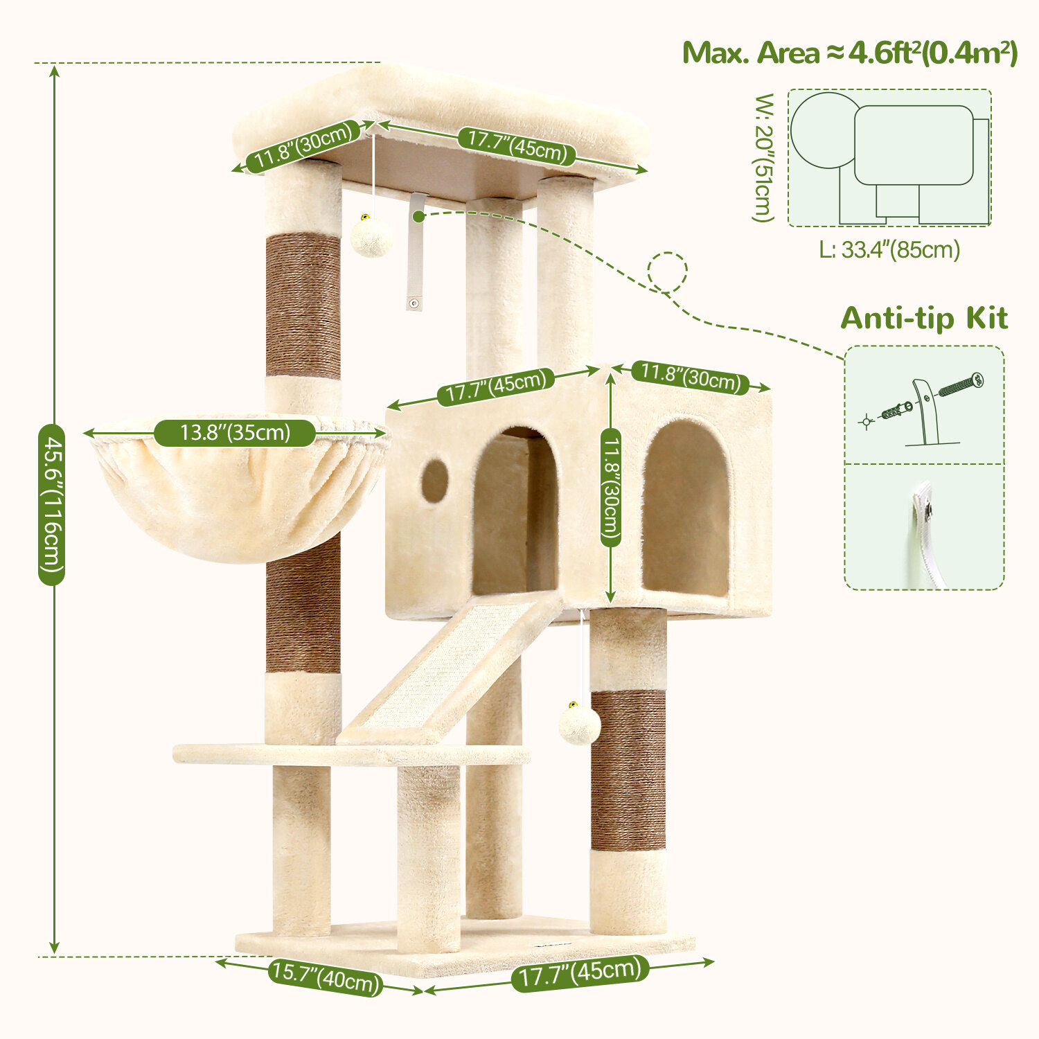 globlazer-s45-arbre-chat-beige-45-pouces-griffoir image 7