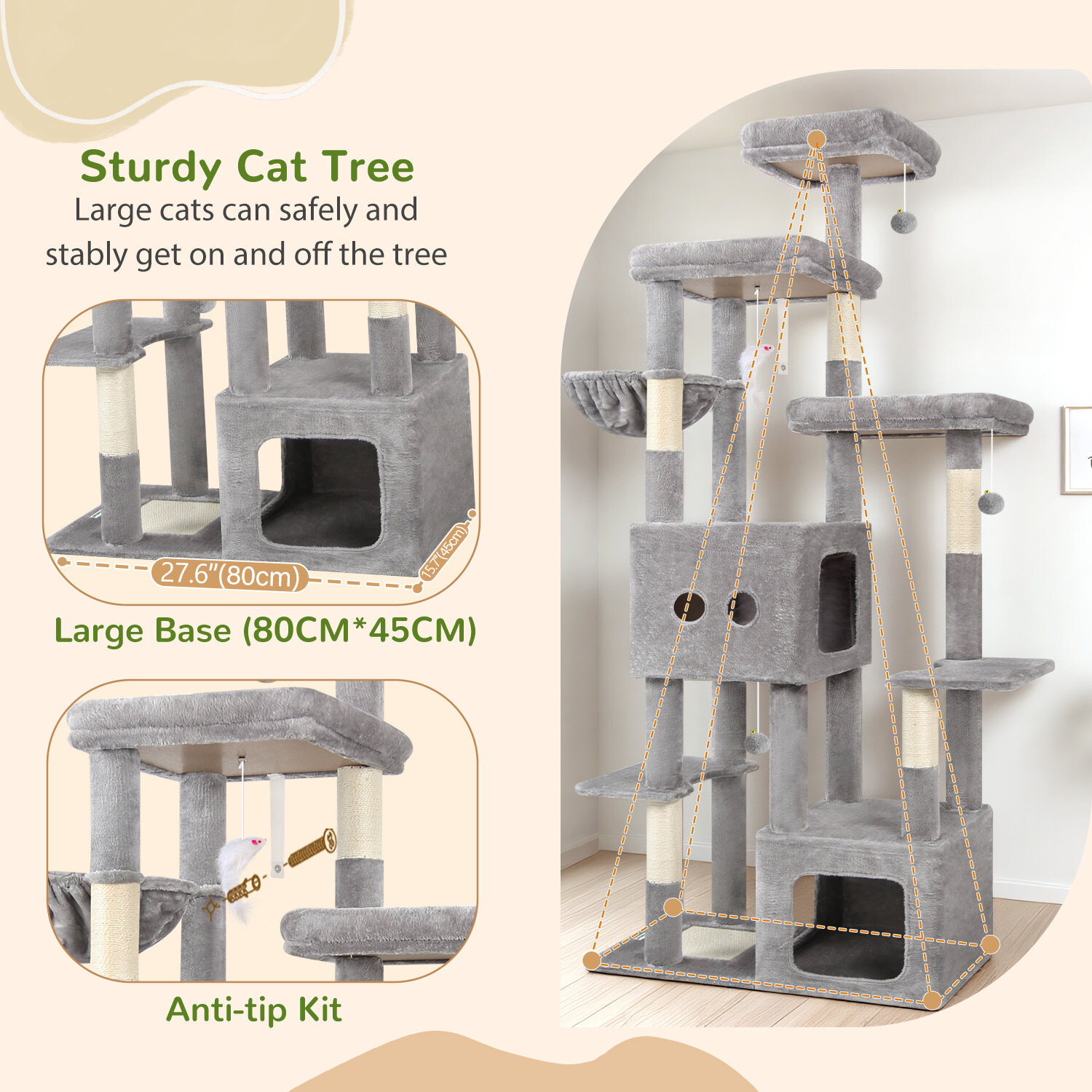 globlazer-f80e-arbre-chat-gris-clair-80-pouces-grands-chats image 8