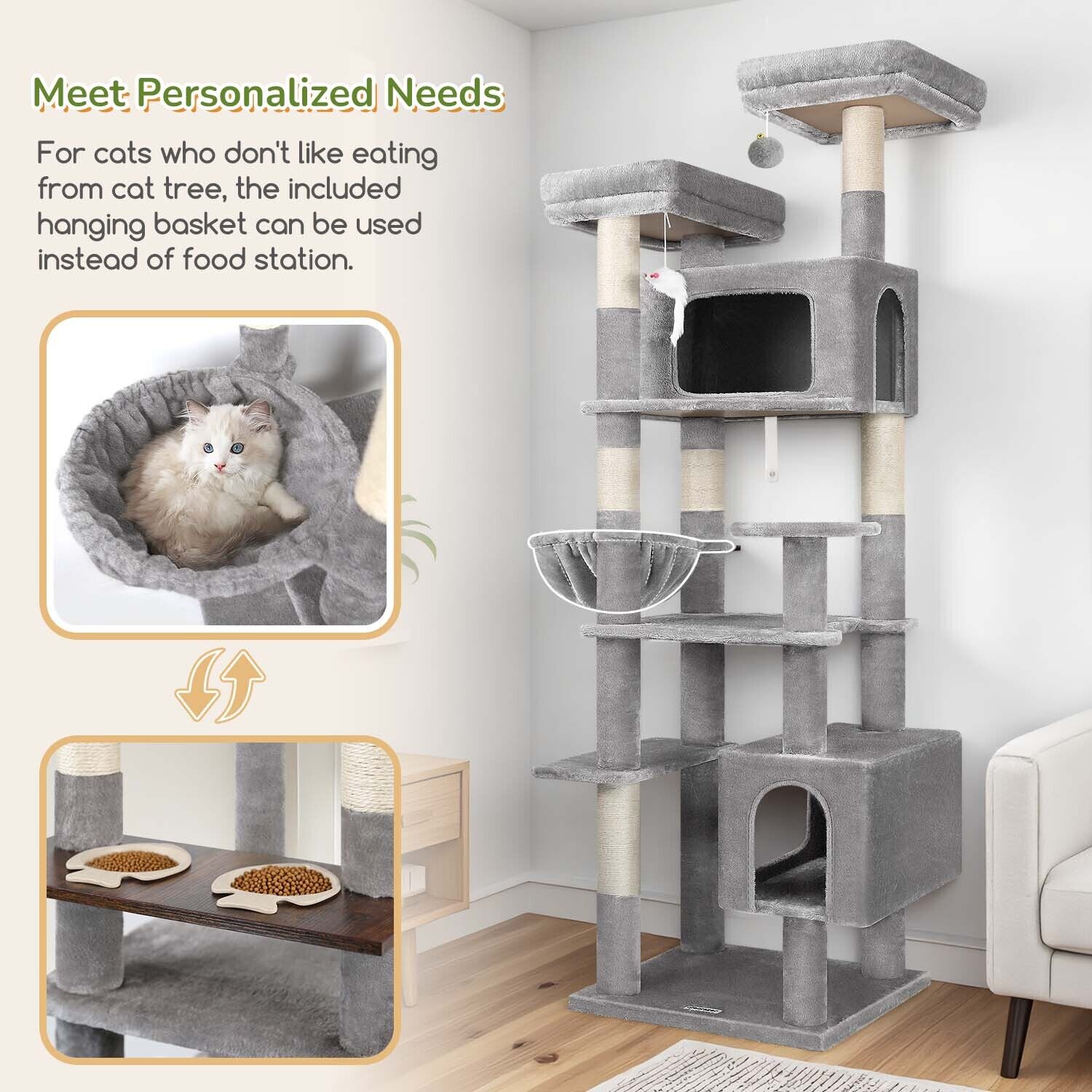 globlazer-f-series-f77b-arbre-chat-77-pouces-gris-clair-grand image 6