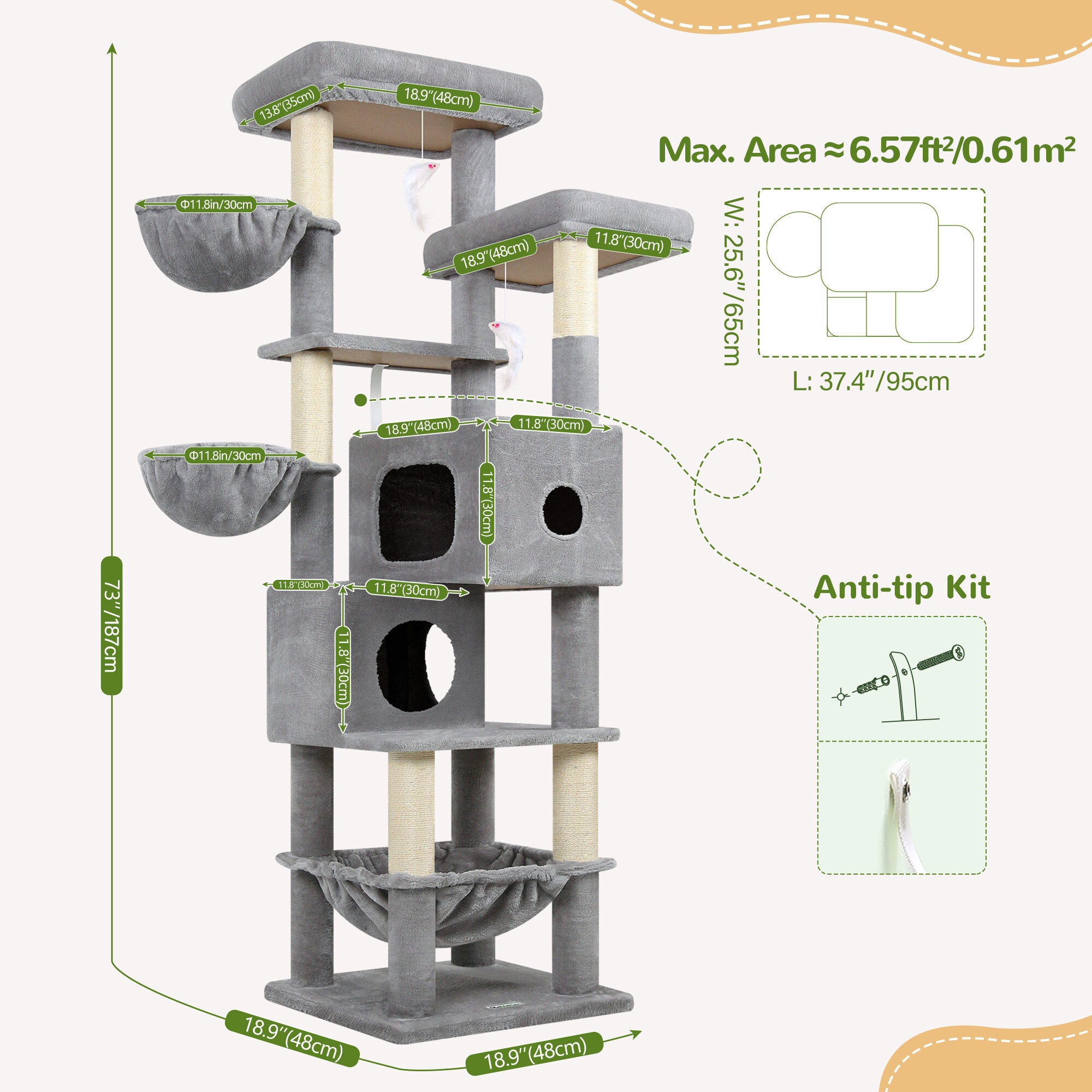 globlazer-s-series-s73-arbre-chat-gris-clair-73-pouces-grand image 3