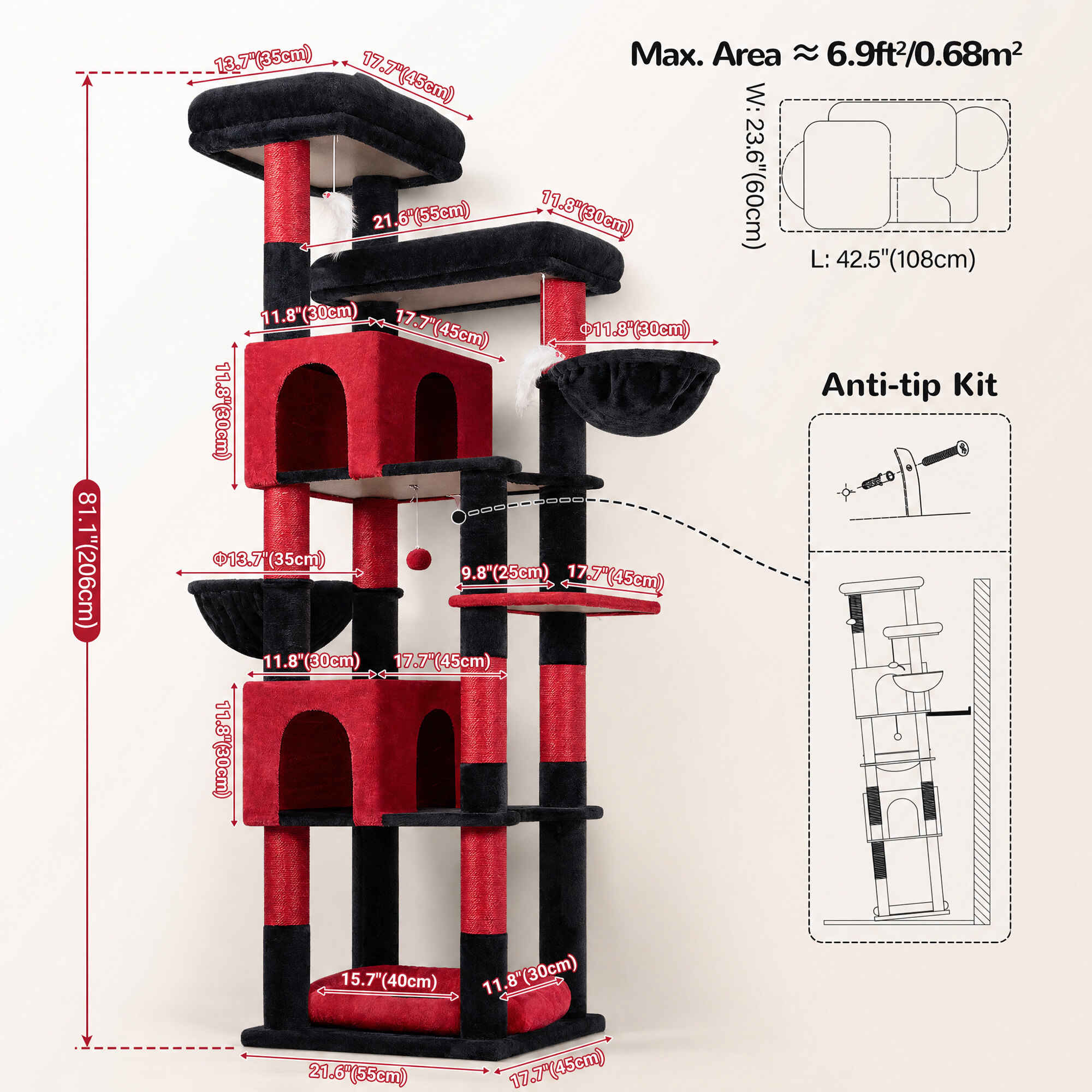 globlazer-s-series-s81c-arbre-chat-rouge-noir-81-pouces image 7
