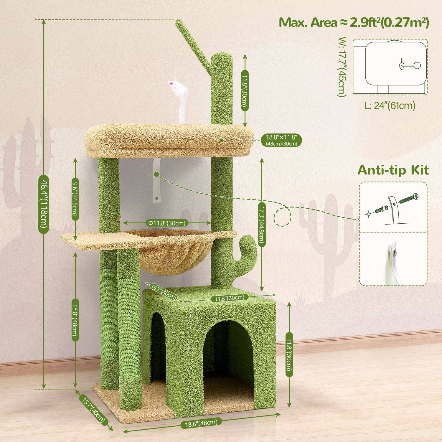 globlazer-f-series-f46a-arbre-chat-vert-117-cm-compact image 8