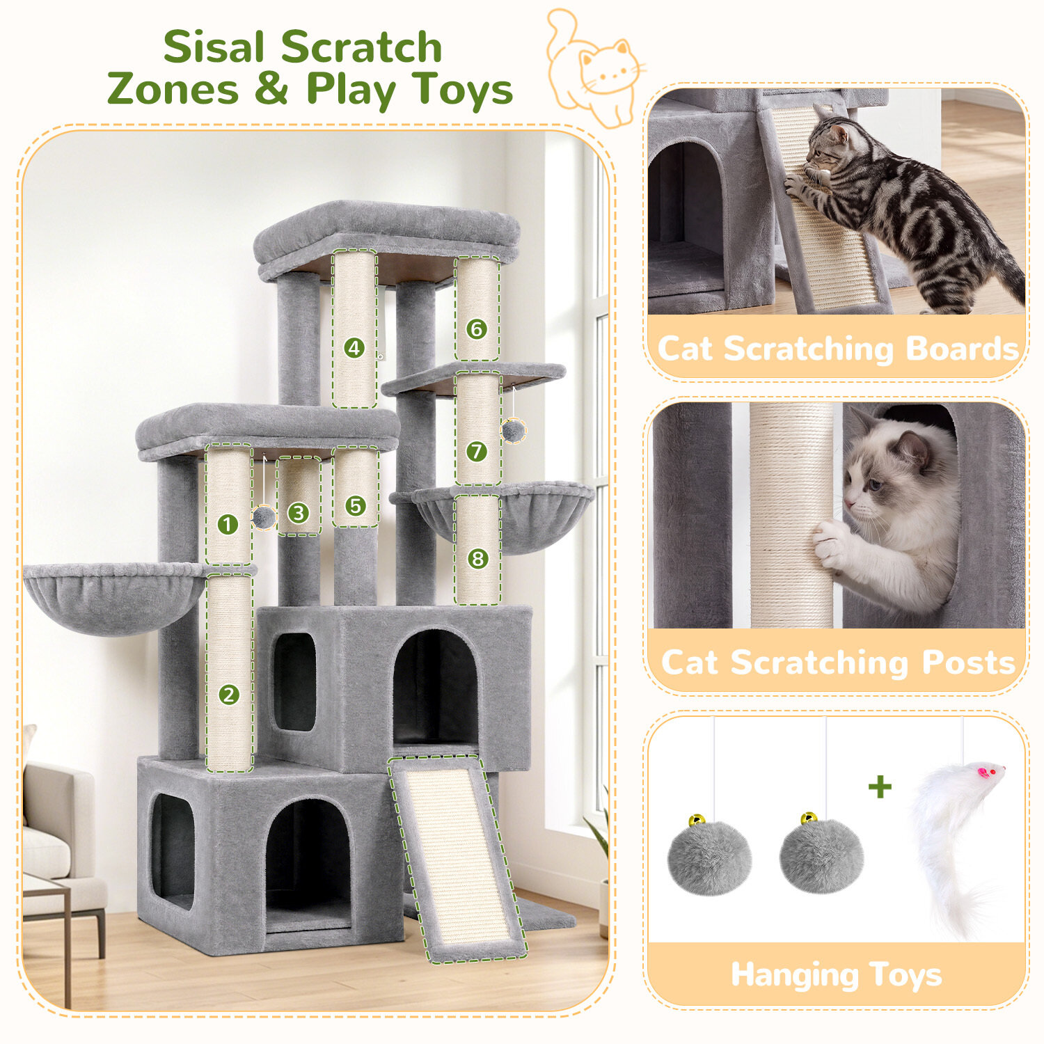 globlazer-s62-arbre-chat-gris-clair-157-cm-grand image 4
