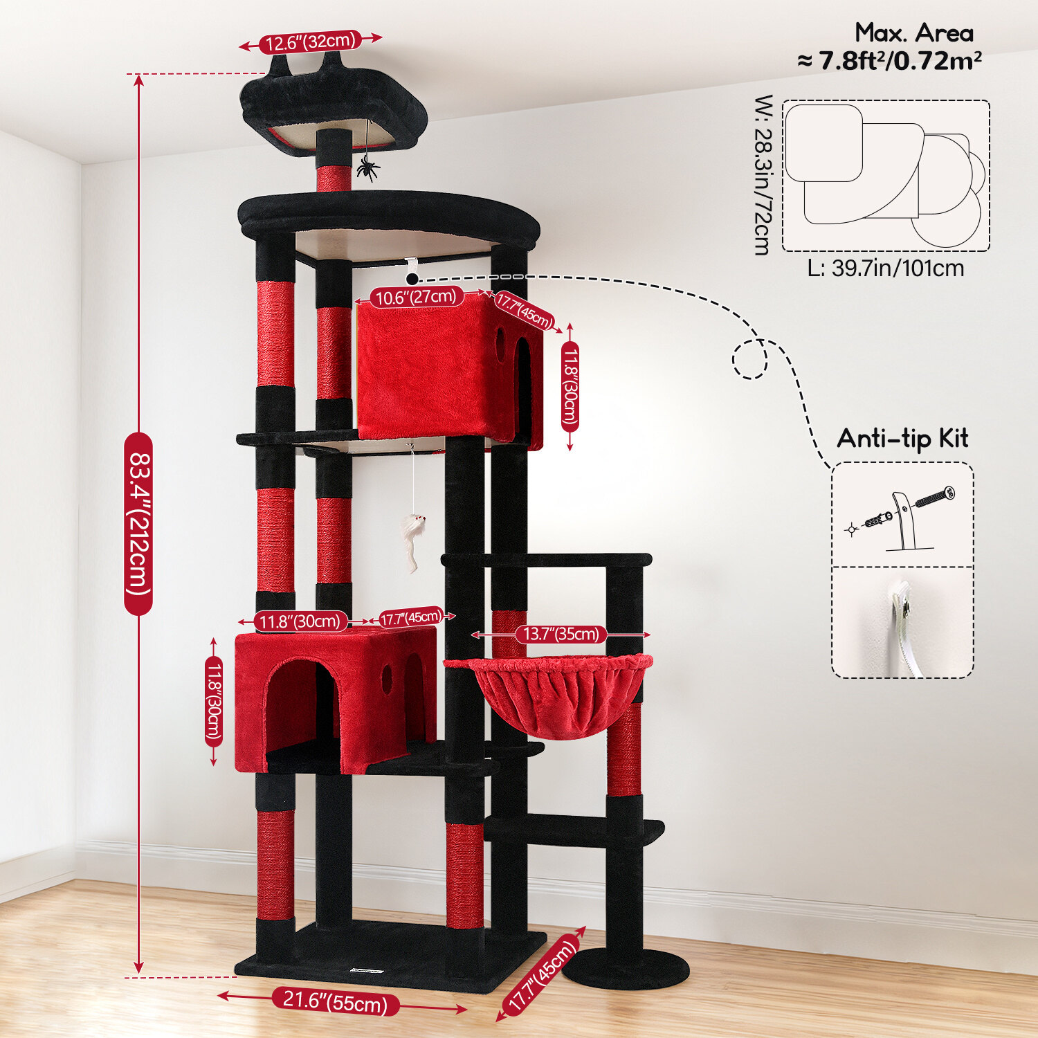 globlazer-f83-arbre-a-chat-rouge-noir-211-cm image 7