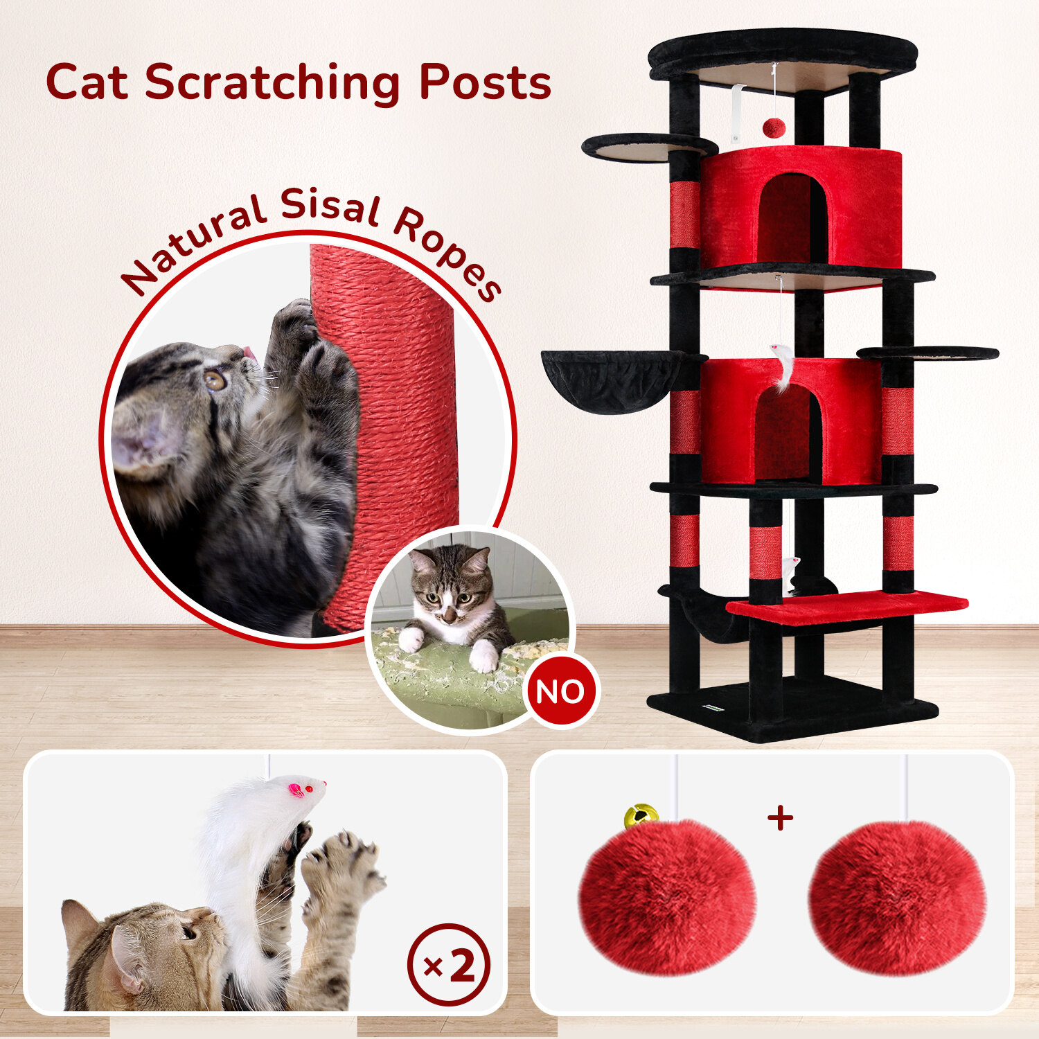 globlazer-c66-arbre-chat-d-angle-168-cm-rouge-noir image 7