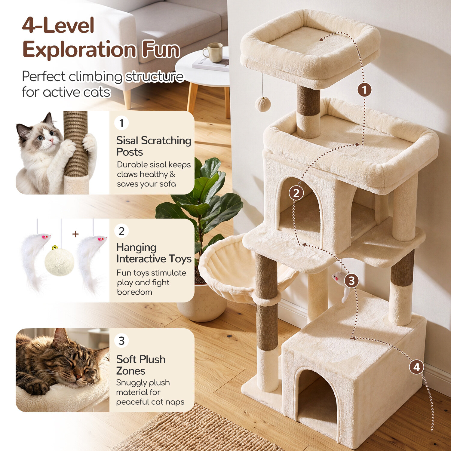 globlazer-f-series-f54-arbre-chat-beige-2-niches-chaton image 6