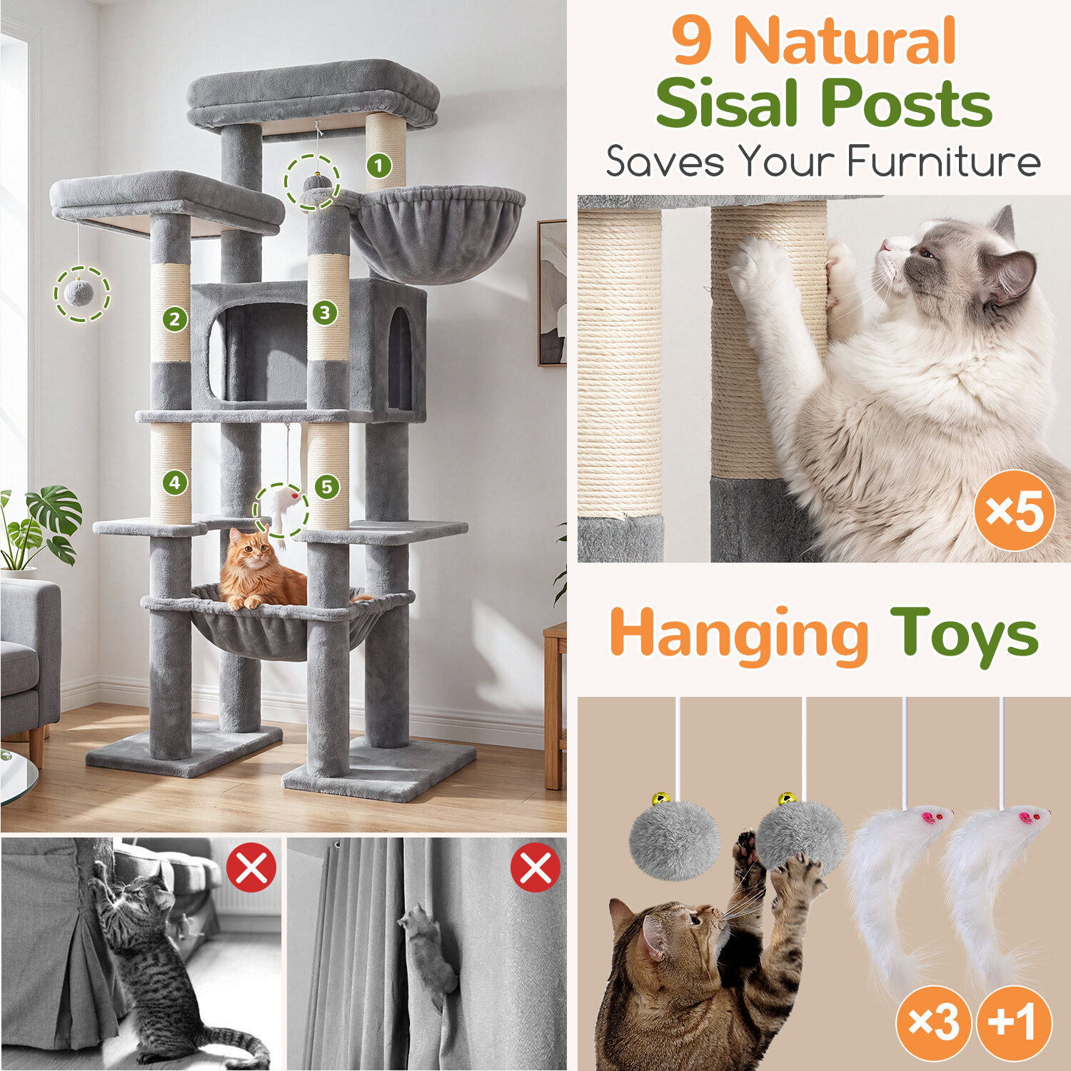 globlazer-f61b-arbre-chat-gris-clair-155-cm-xxl image 5