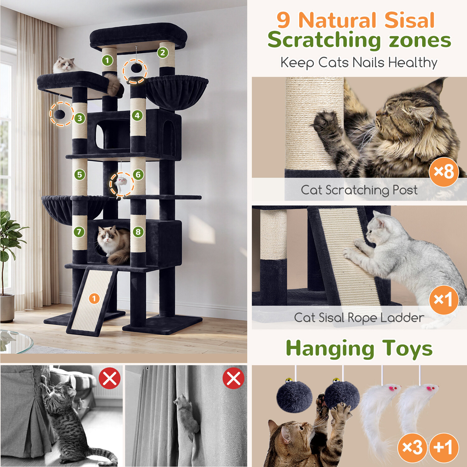 globlazer-f75g-arbre-chat-gris-fonc-190-cm image 5