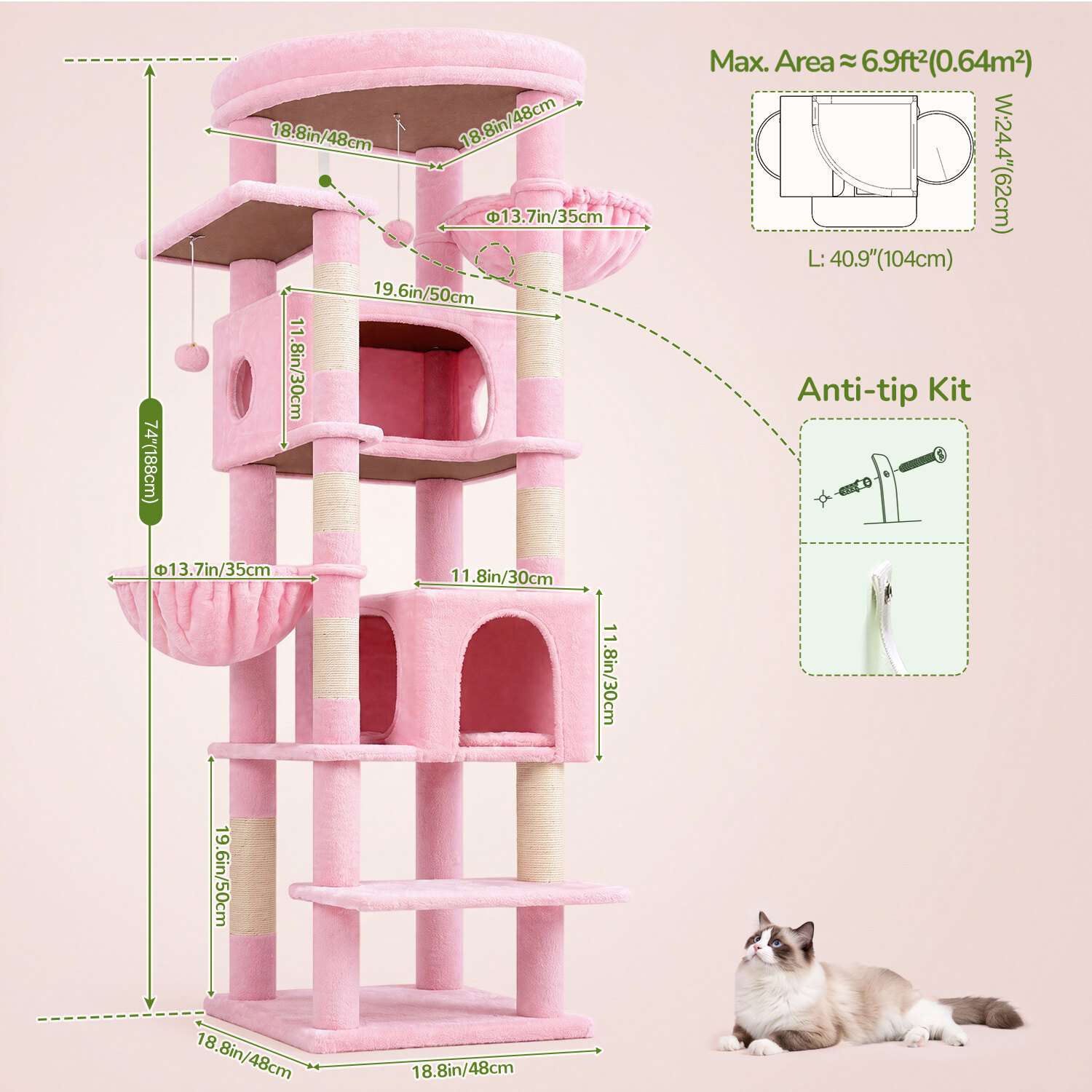 globlazer-s-series-s74-arbre-chat-rose-74-pouces-grand image 7