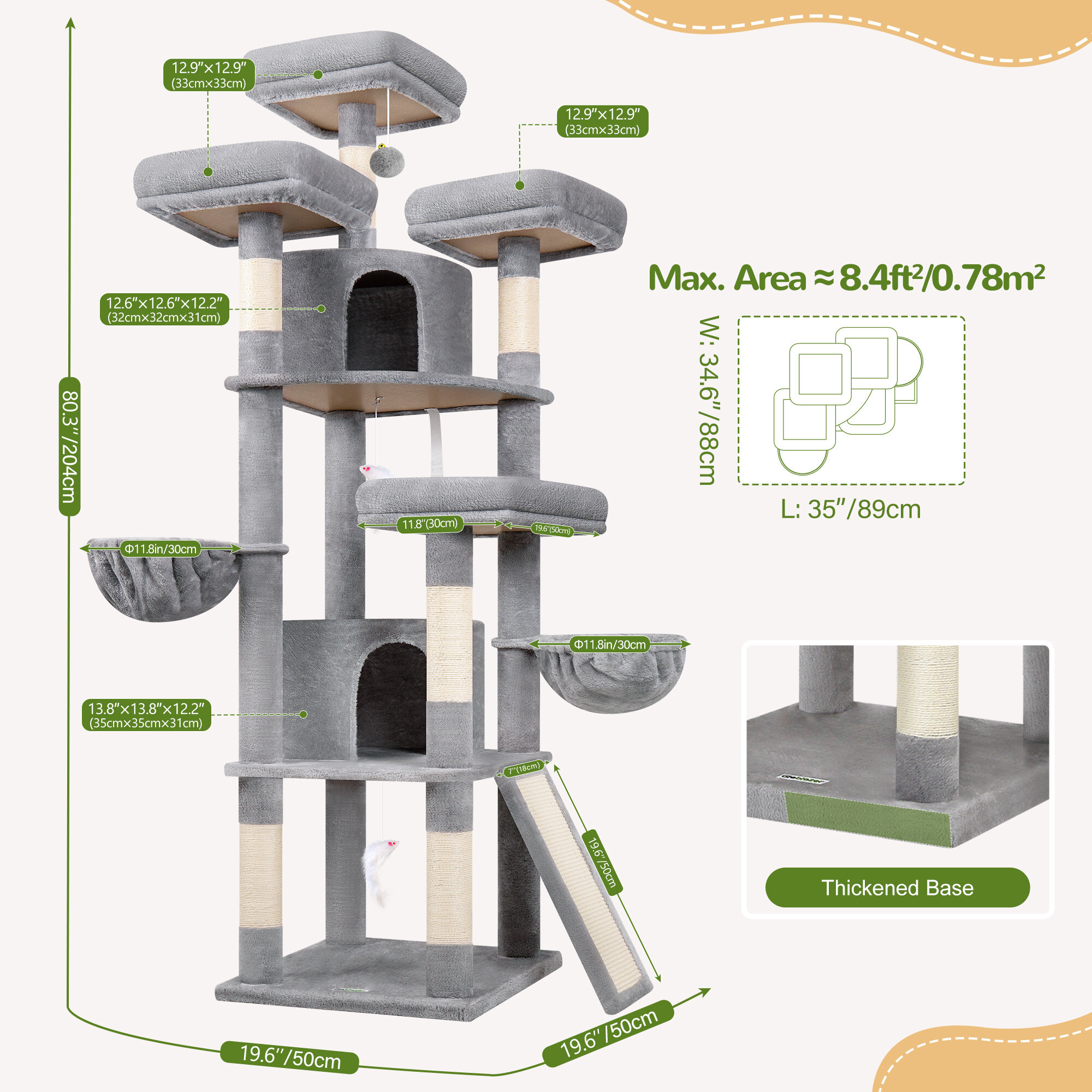 globlazer-f-series-f80h-arbre-chat-gris-clair-80-pouces-grand-chat image 3