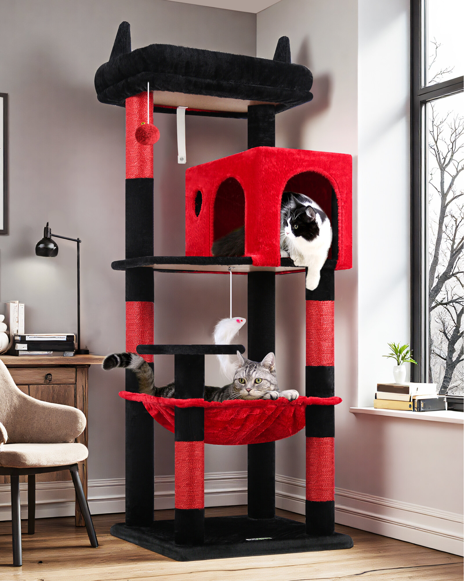 globlazer-f53-arbre-chat-135-cm-rouge-noir-gothique image 1