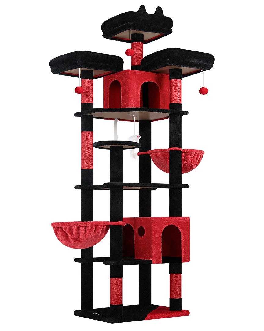 globlazer-f82-arbre-chat-208-cm-rouge-noir-avec-hamac image 2