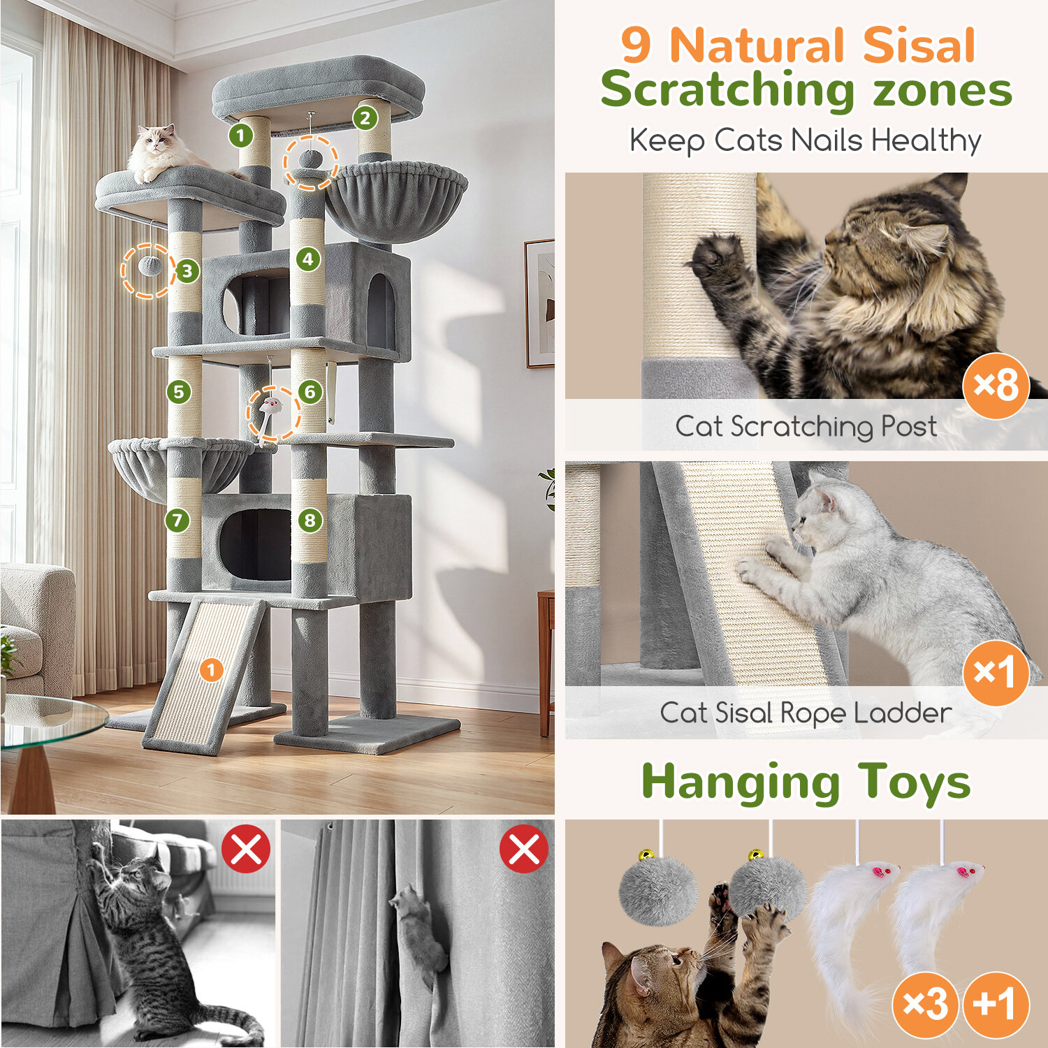globlazer-f-series-f75g-arbre-chat-75-pouces-gris-clair-robuste image 5
