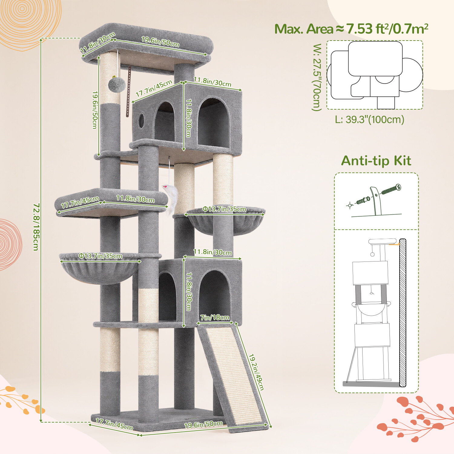 globlazer-f72h-arbre-chat-72-pouces-gris-clair-haut image 7