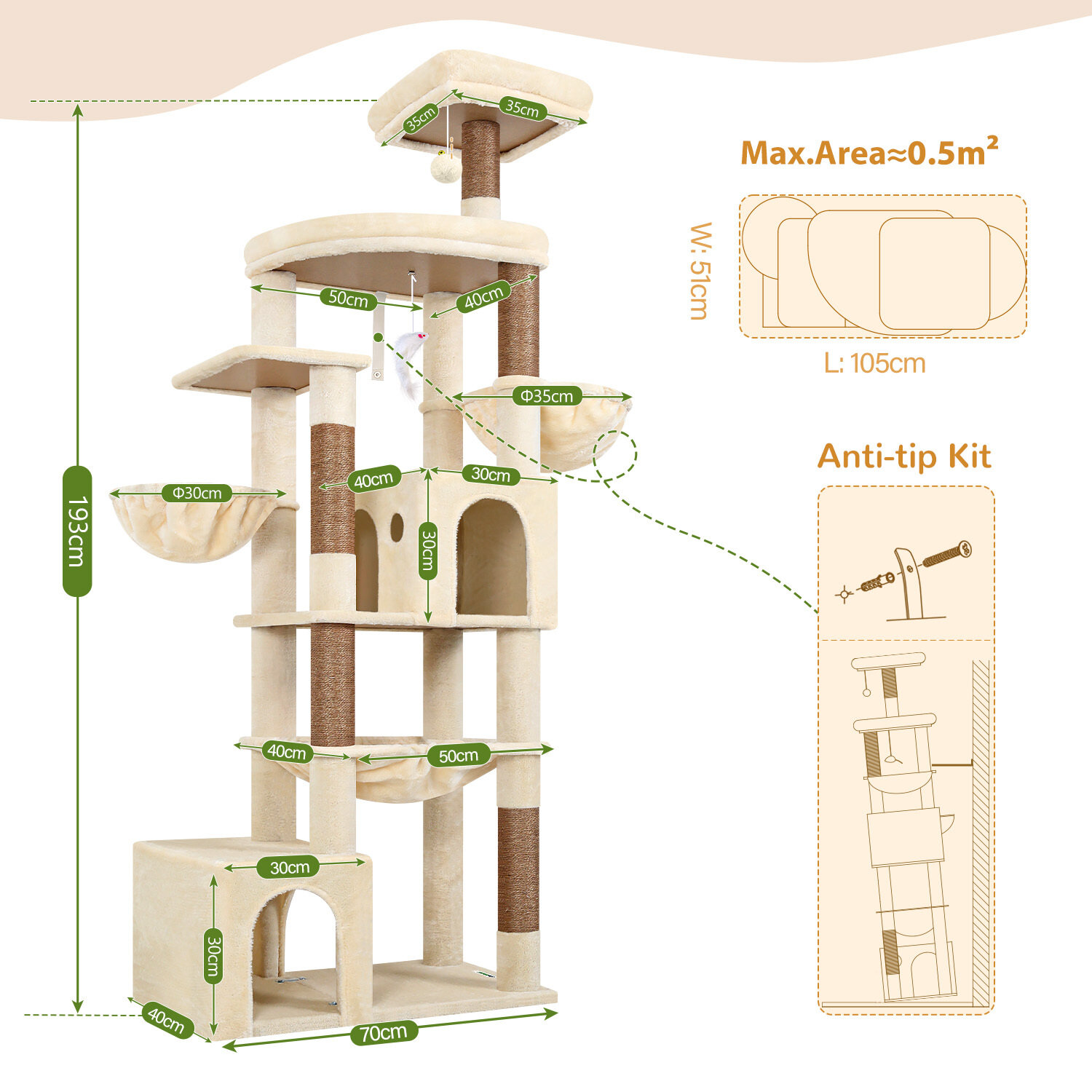 globlazer-s-series-s76b-arbre-chat-beige-193-cm image 8