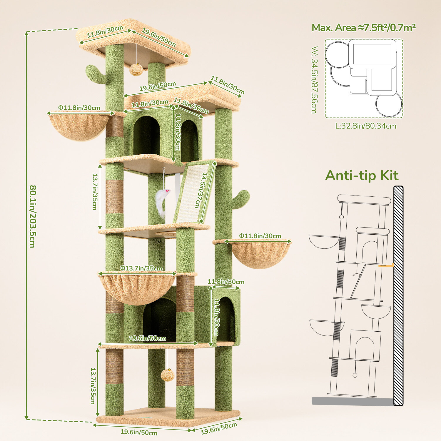 globlazer-s80g-arbre-chat-cactus-vert-203-cm image 6